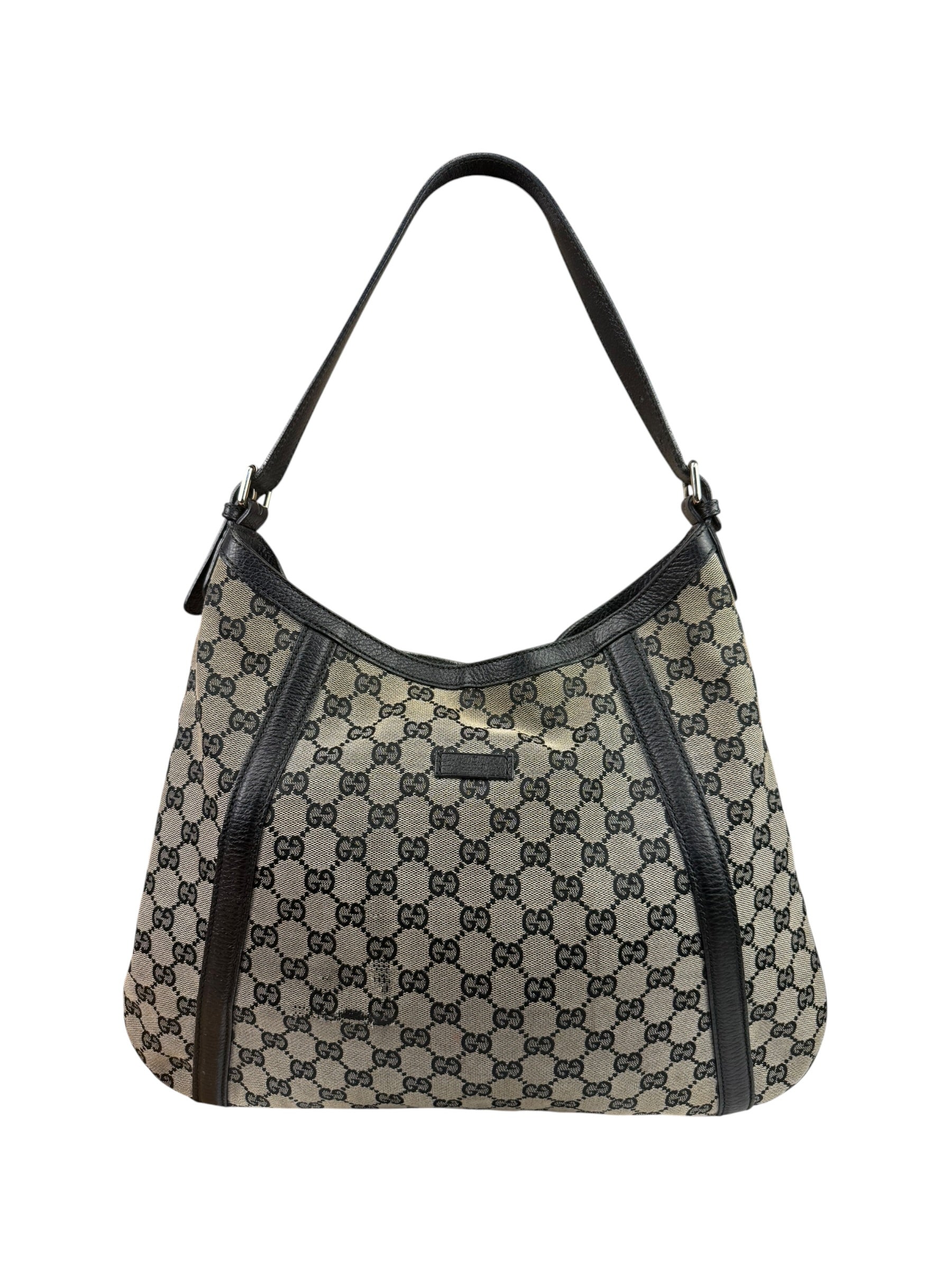 Gucci Black Leather Trim GG Supreme Hobo Bag