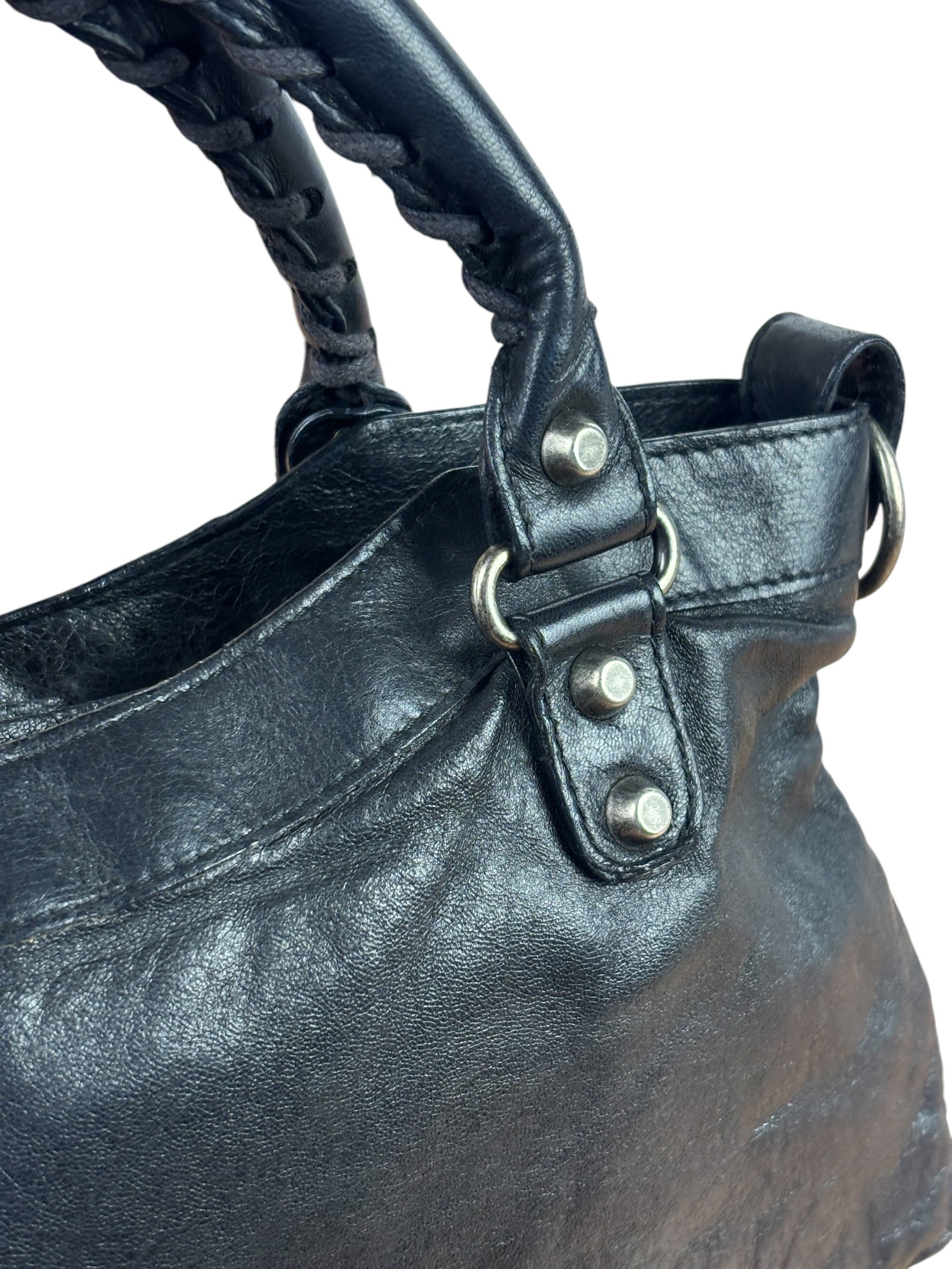 Balenciaga Black Leather Moto City Two-Way Bag