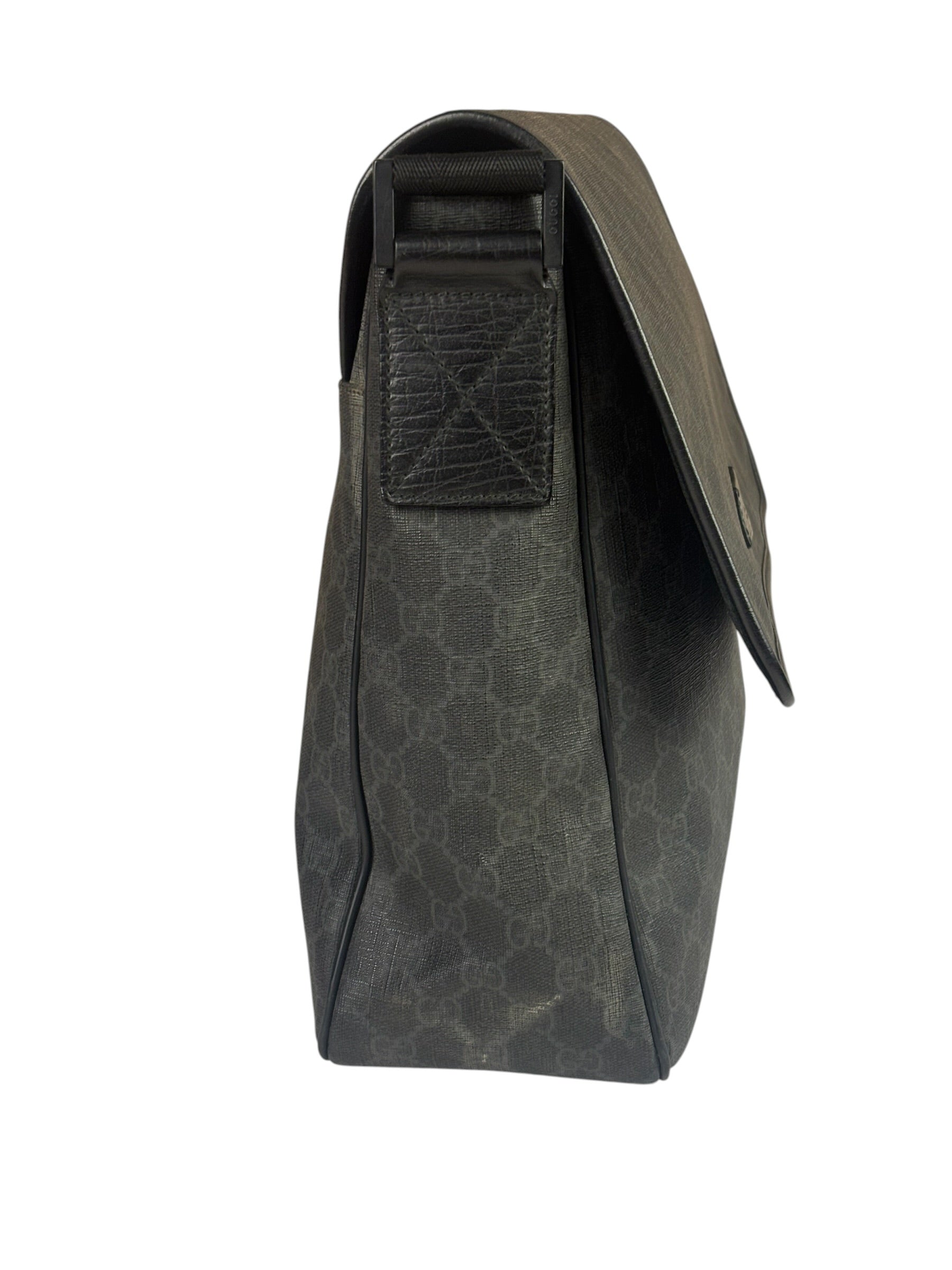 Gucci Grey/Black Leather GG Supreme Messenger Bag