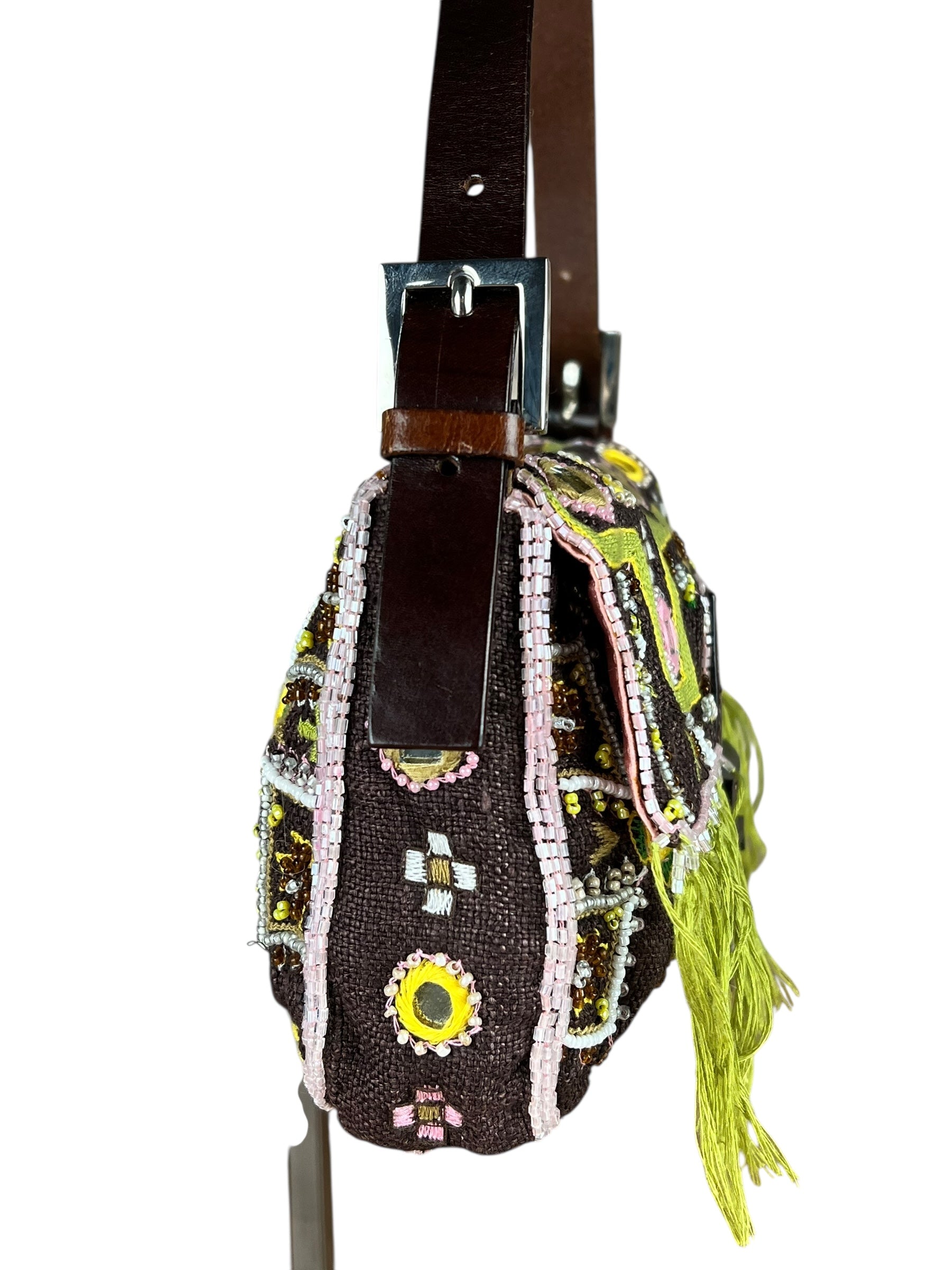 Fendi Canvas Baguette Dark Brown Beaded