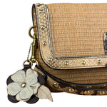 Coach Python-Trimmed Straw Natalie Wristlet