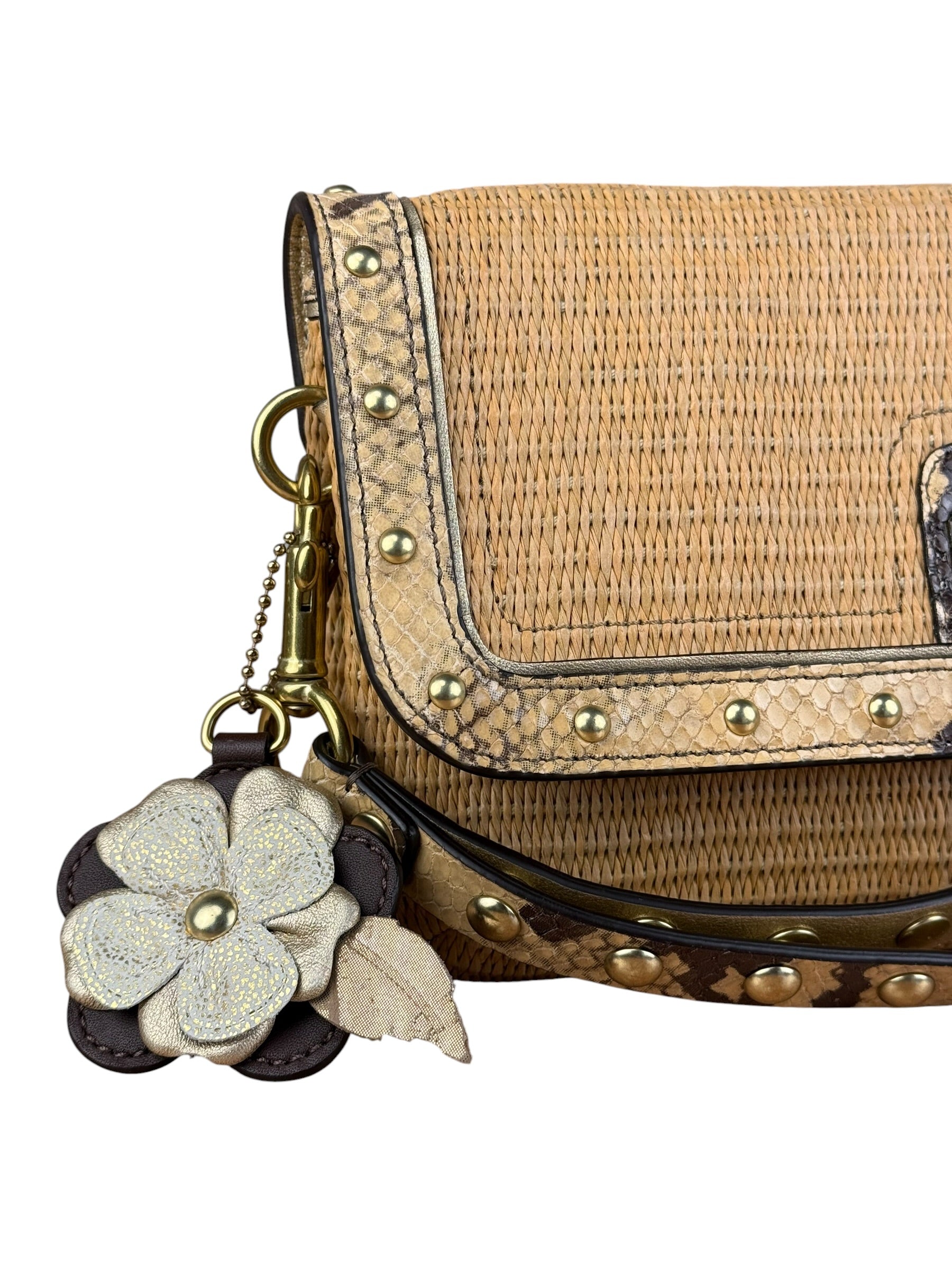 Coach Python-Trimmed Straw Natalie Wristlet