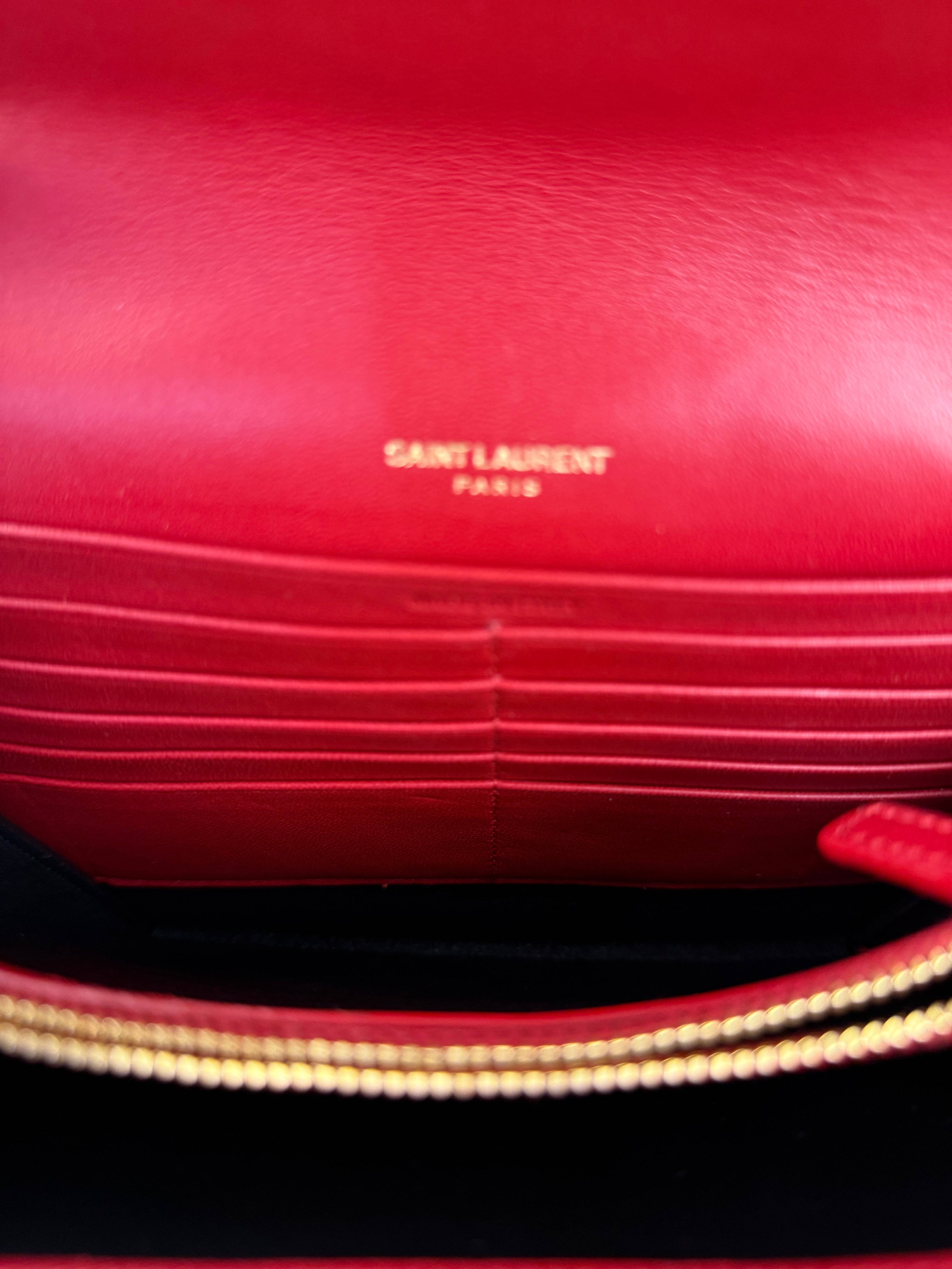 Saint Laurent Red Quilted Leather Vicky Flap Shoulder Bag