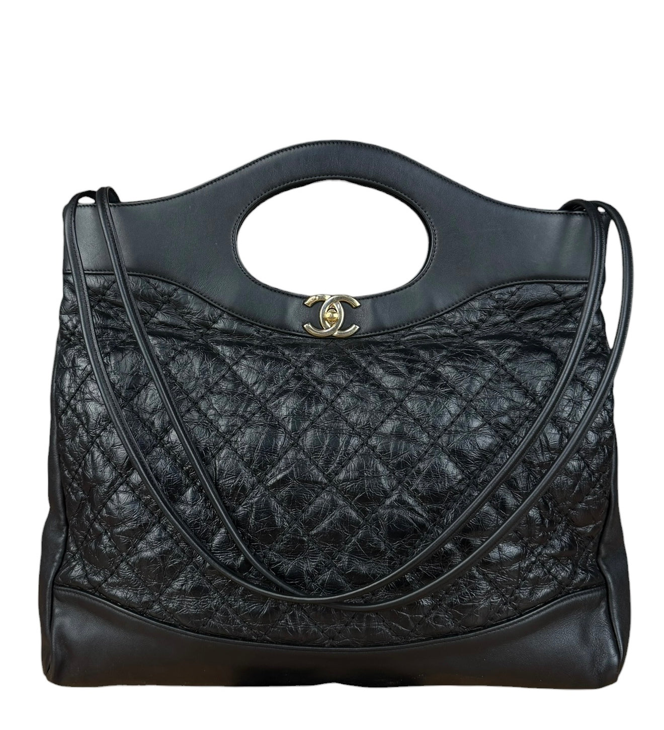 Chanel 31 Black Leather Quilted Shopping Clutch Shoulder Bag 2018