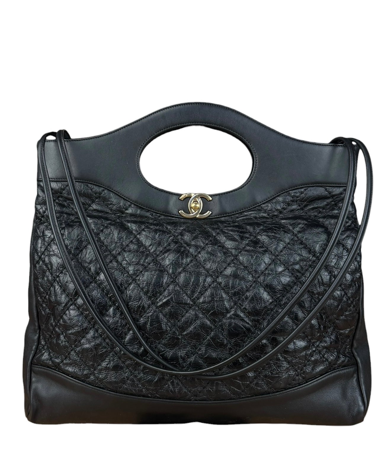 Chanel 31 Black Leather Quilted Shopping Clutch Shoulder Bag 2018