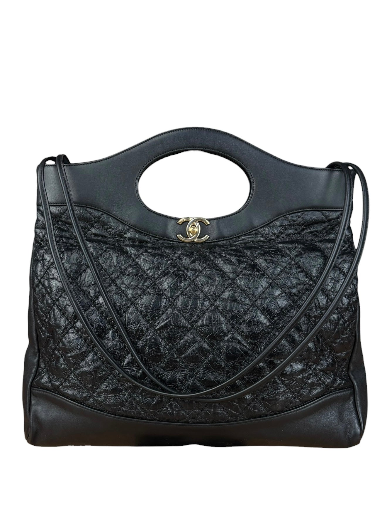 Chanel 31 Black Leather Quilted Shopping Clutch Shoulder Bag 2018