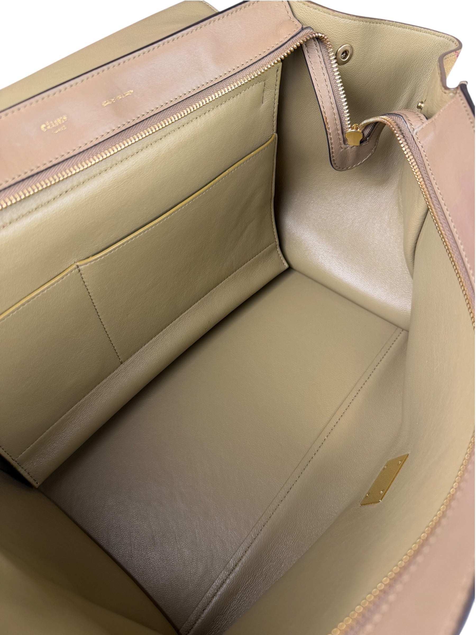 Celine Tri-Color Beige Leather/Suede Trapeze Medium Two-Way Bag