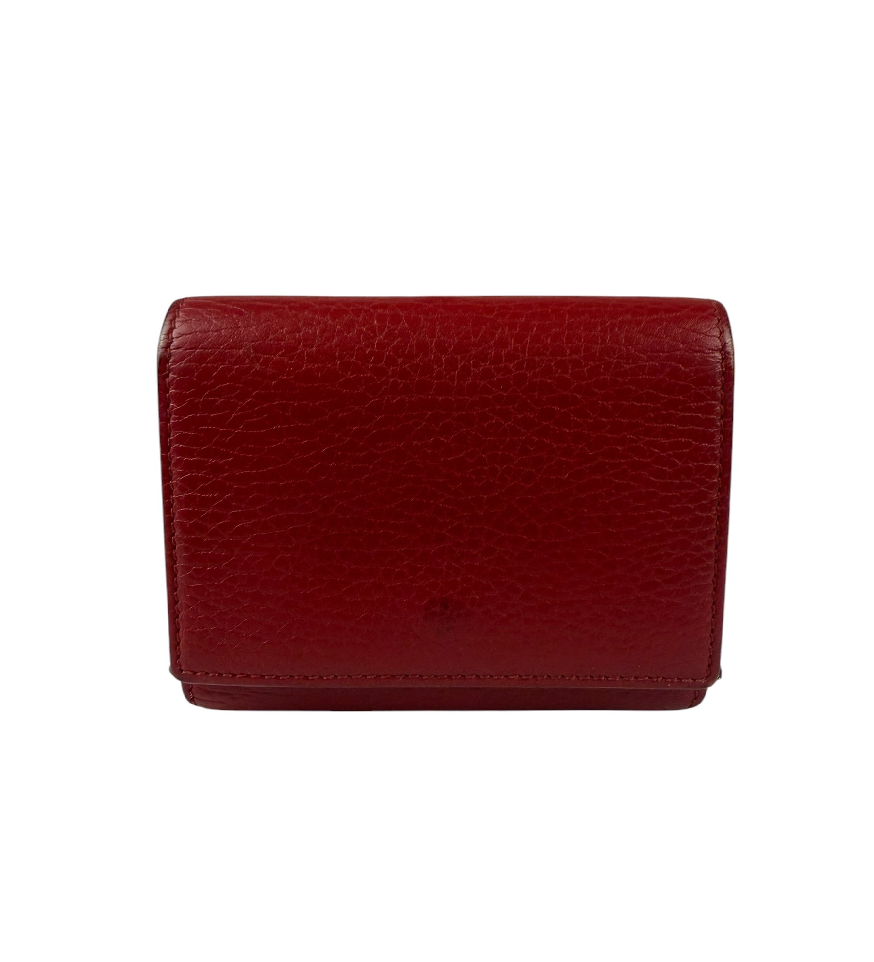Gucci Red Leather Tri-Fold Marmont Compact Wallet