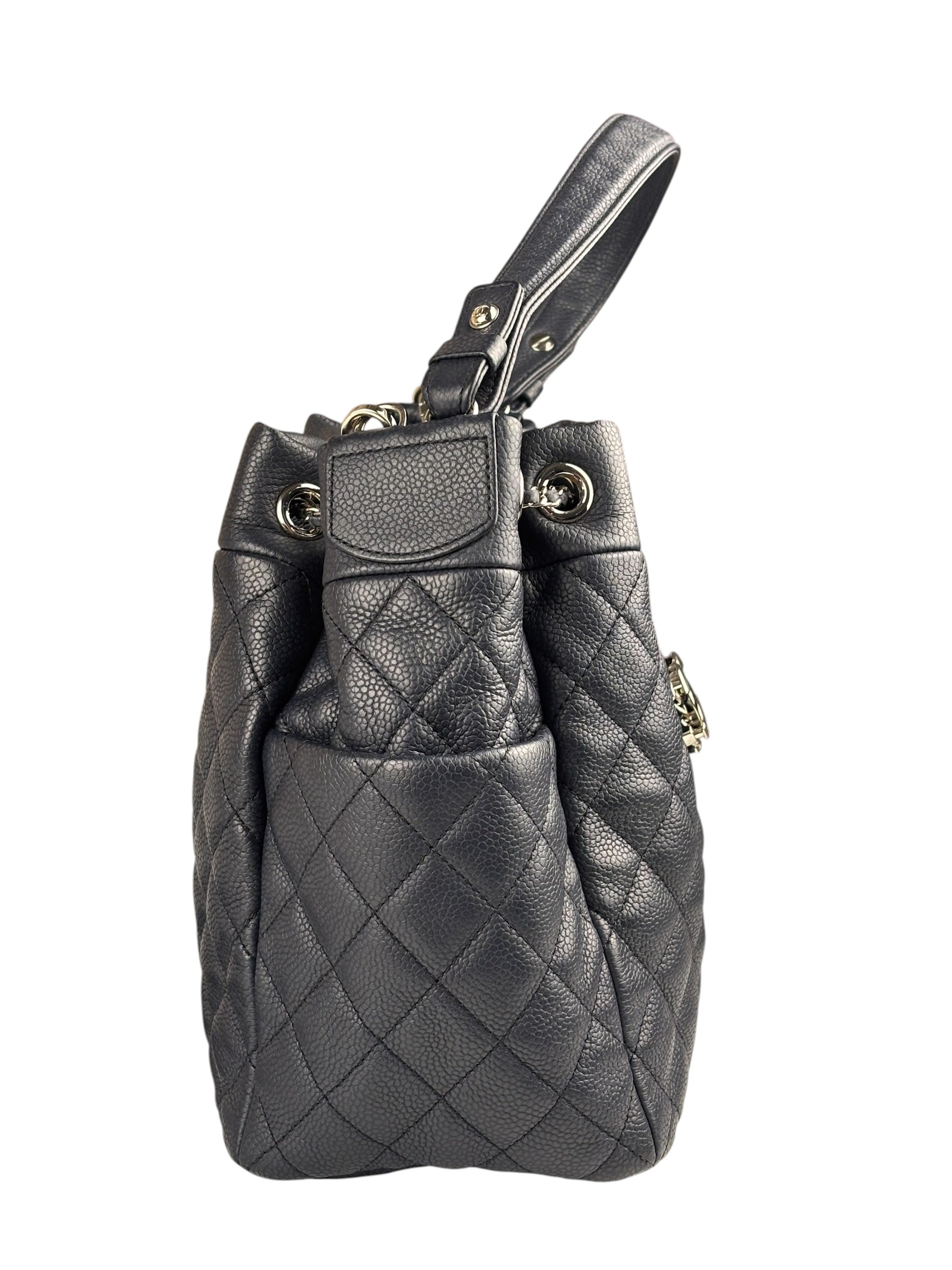 Chanel Navy Blue Leather Drawstring Bucket Two-Way Bag 2018