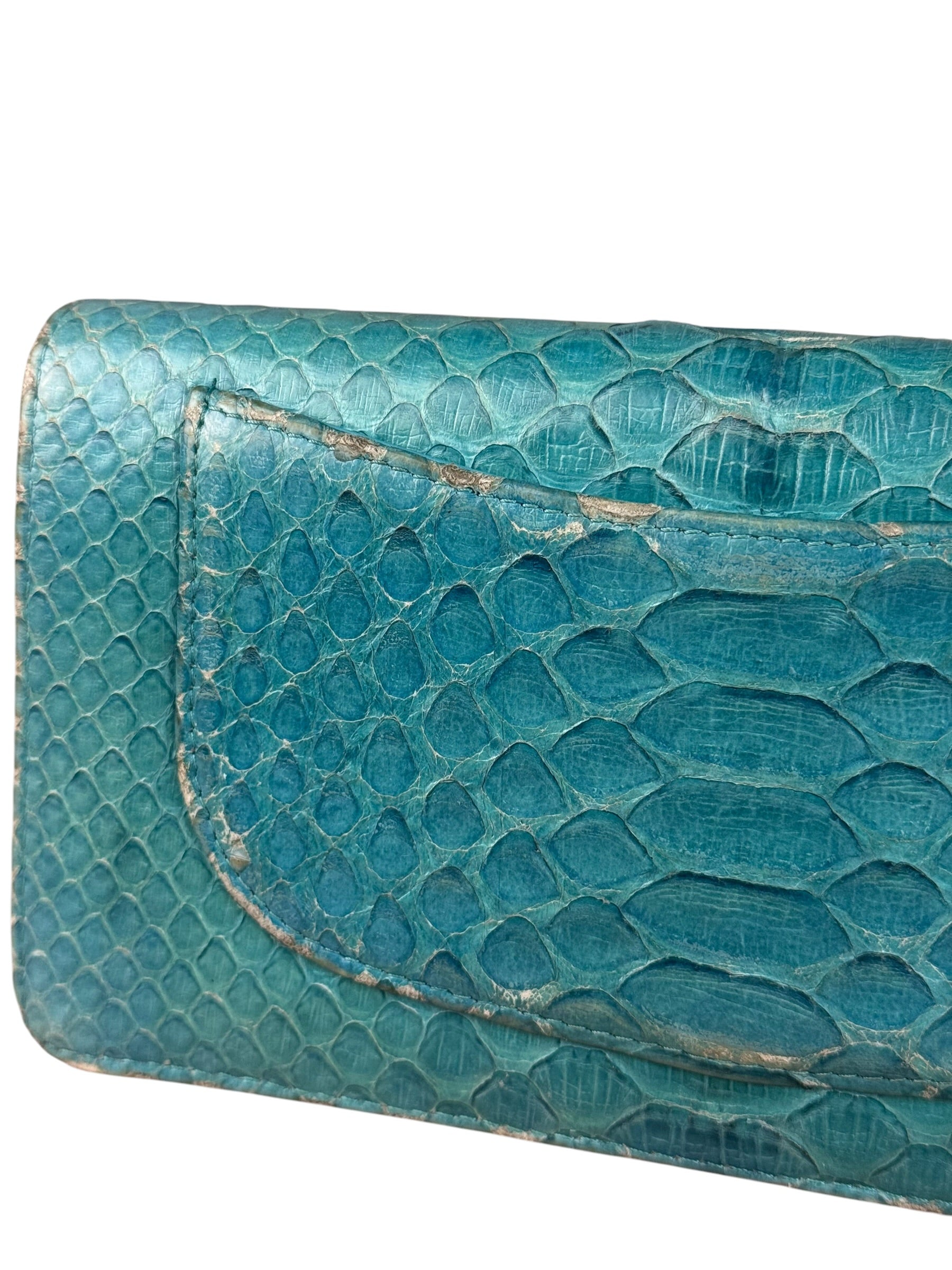 Chanel Turquoise Blue Python Long Wallet 2014