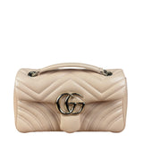 Gucci Pink Beige Leather Marmont Matelasse Small Shoulder Bag
