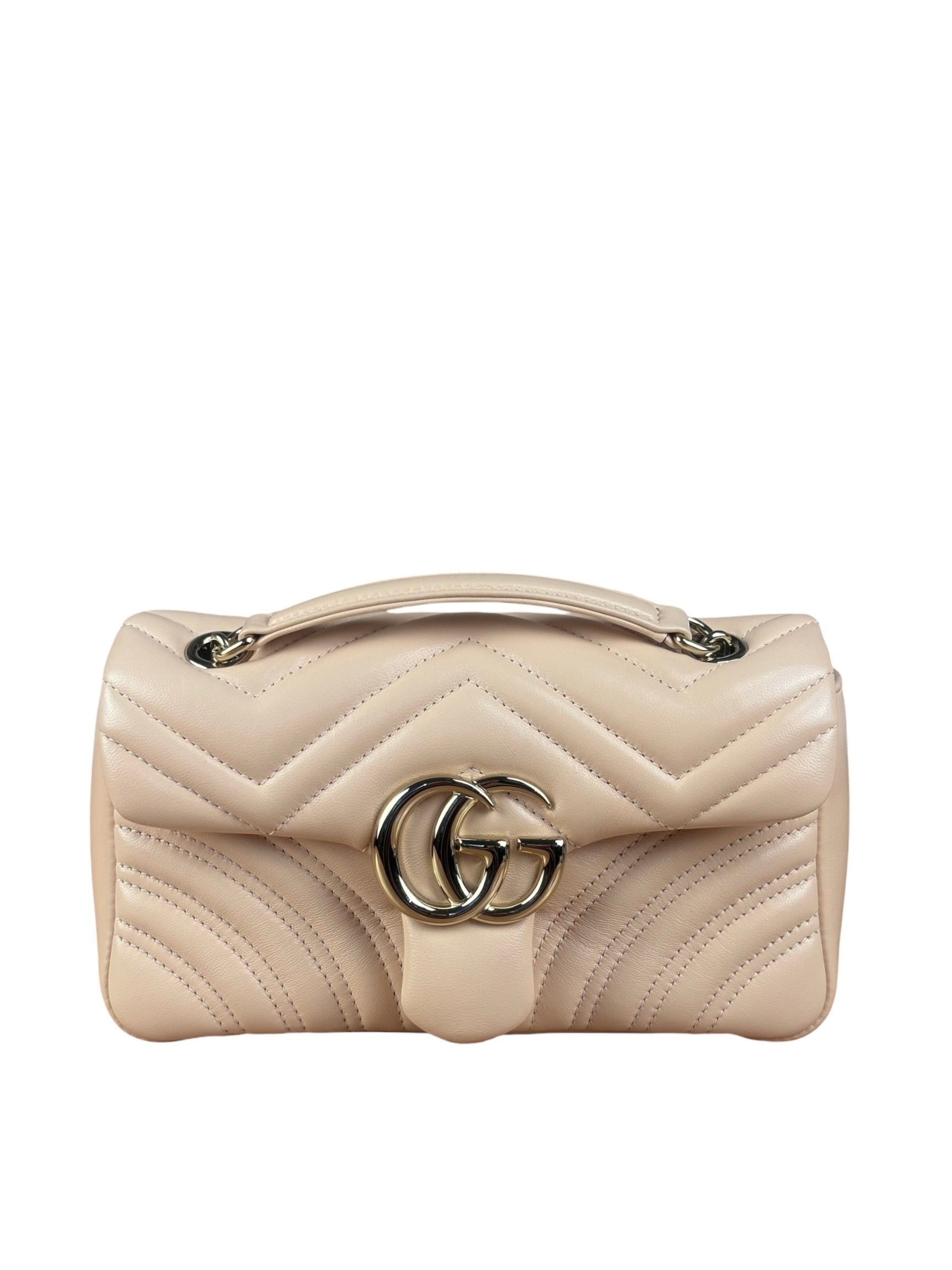 Gucci Pink Beige Leather Marmont Matelasse Small Shoulder Bag