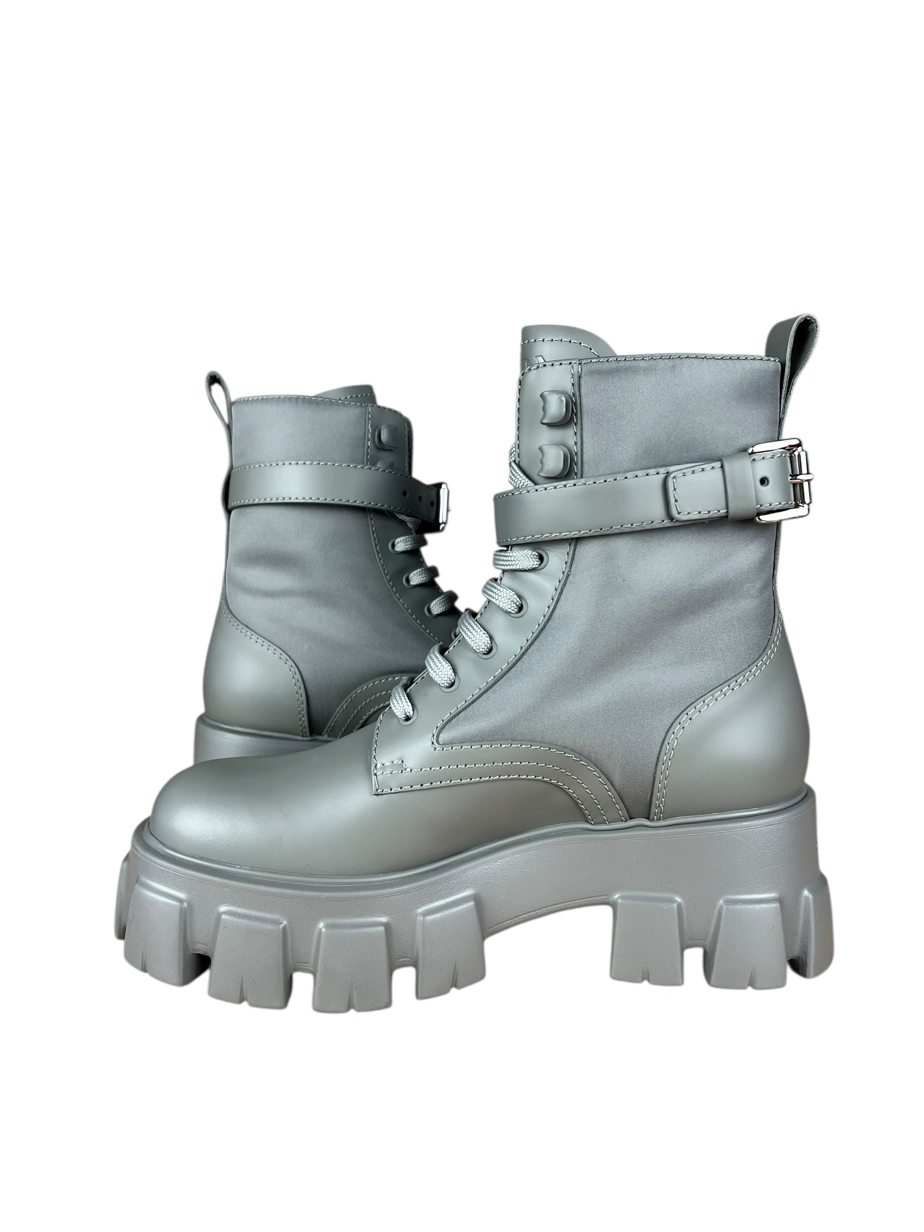 Prada Monolith Leather and Re-Nylon Pouch Boots