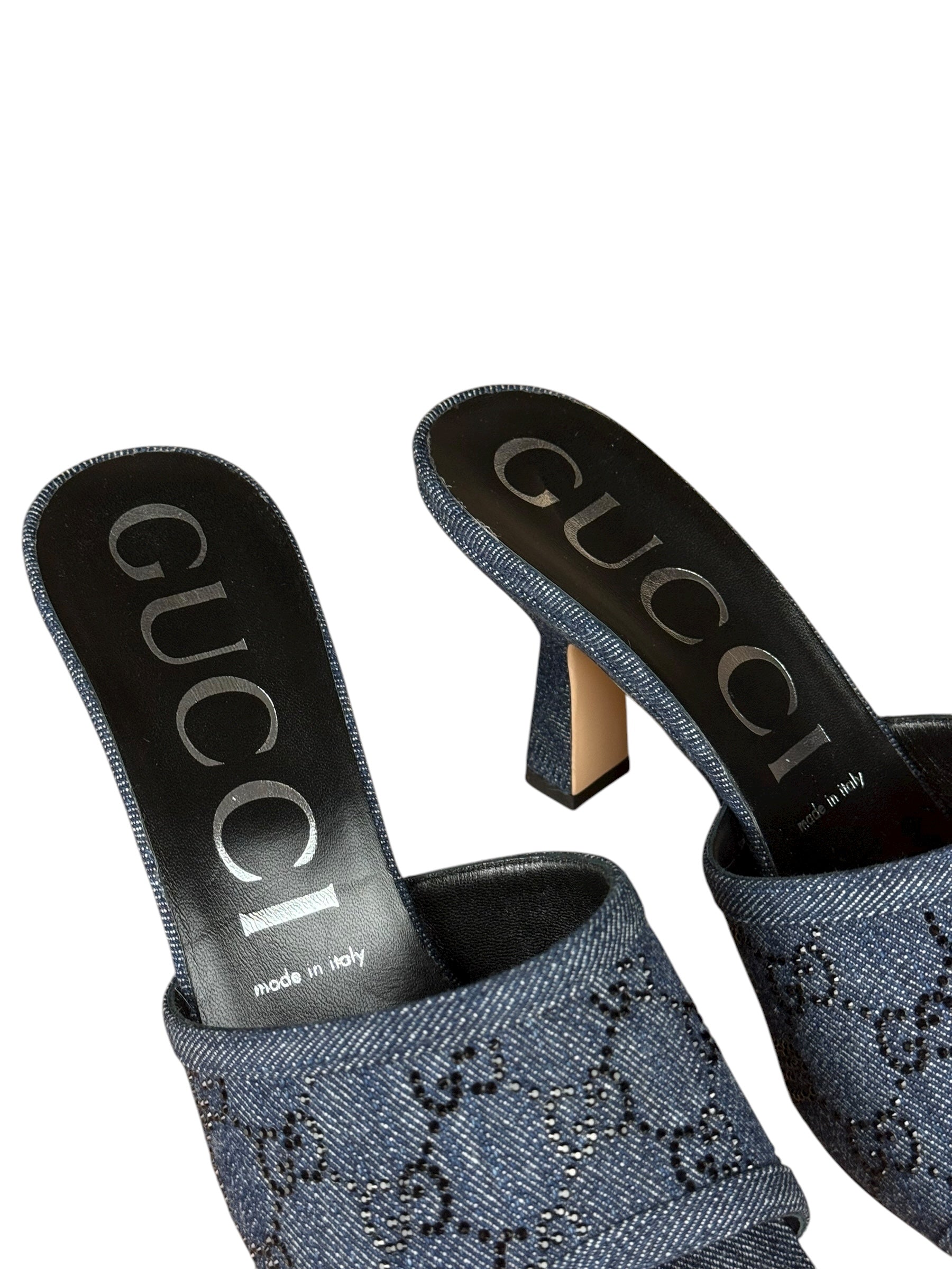 Gucci Denim Sparkle Monogram Heels