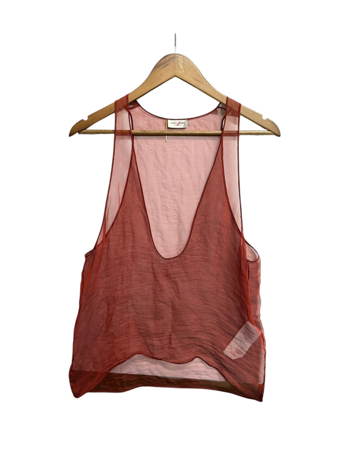 Saint Laurent Paris Red Sheer Silk Tank Top