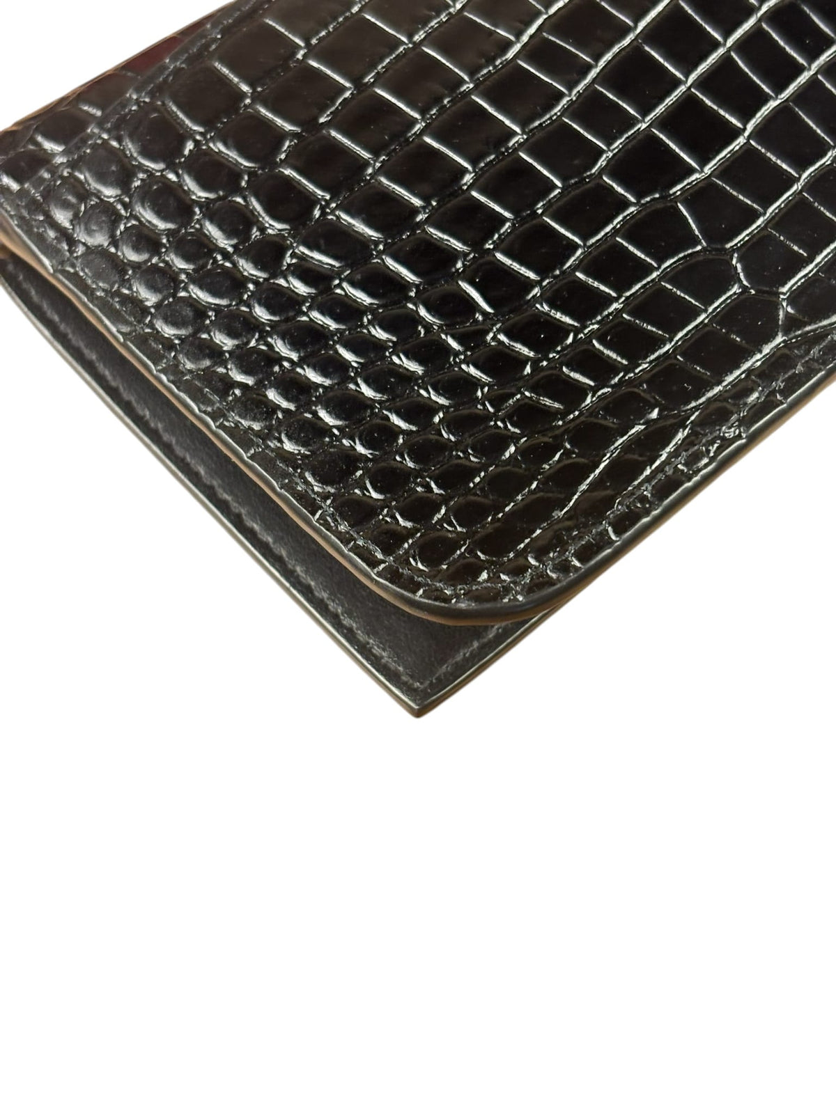 YSL Black Cocco Embossed Leather Print Phone Holder
