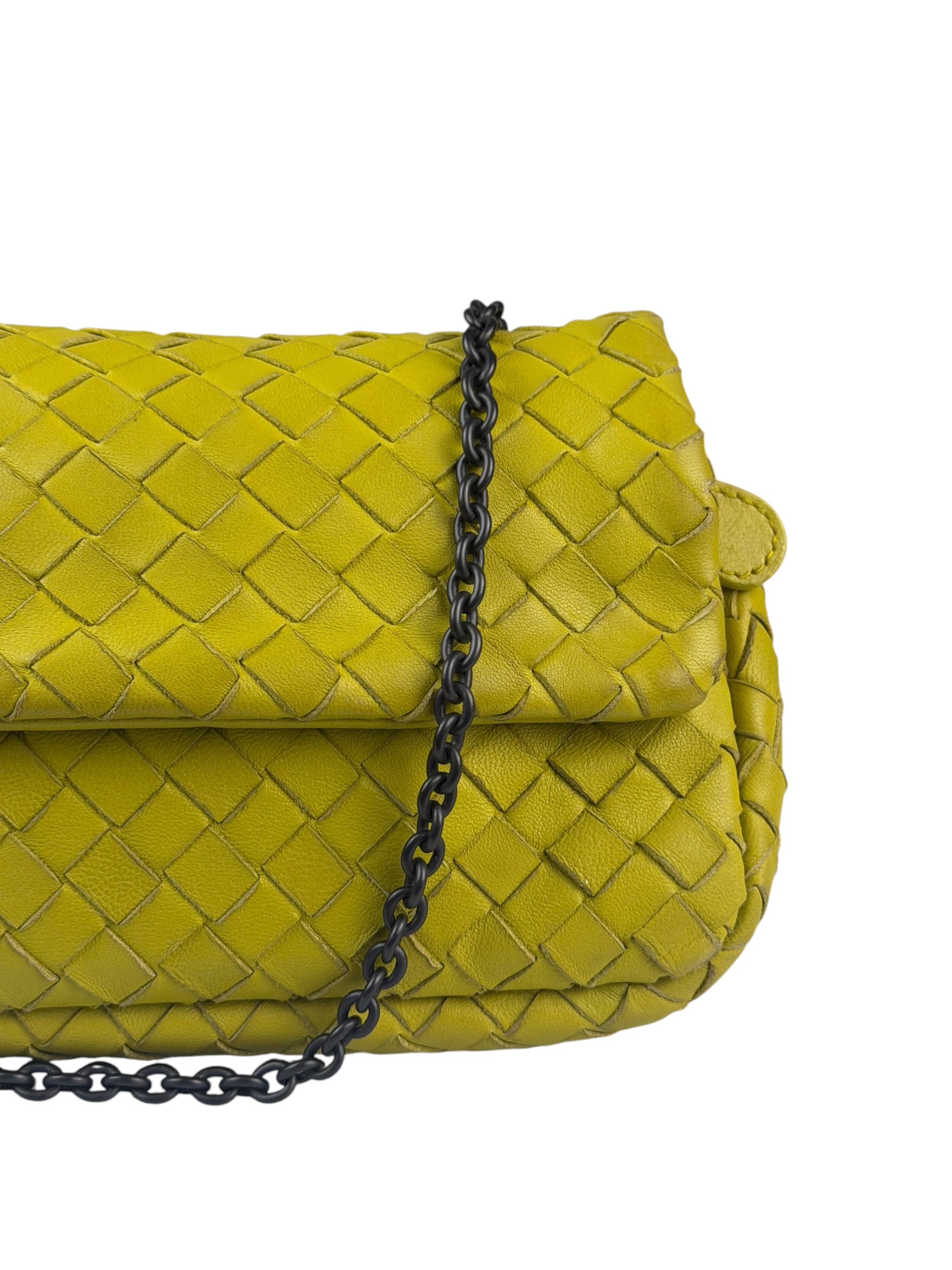 Bottega Veneta Olimpia Yellow Intrecciato Mini Chain Flap Crossbody