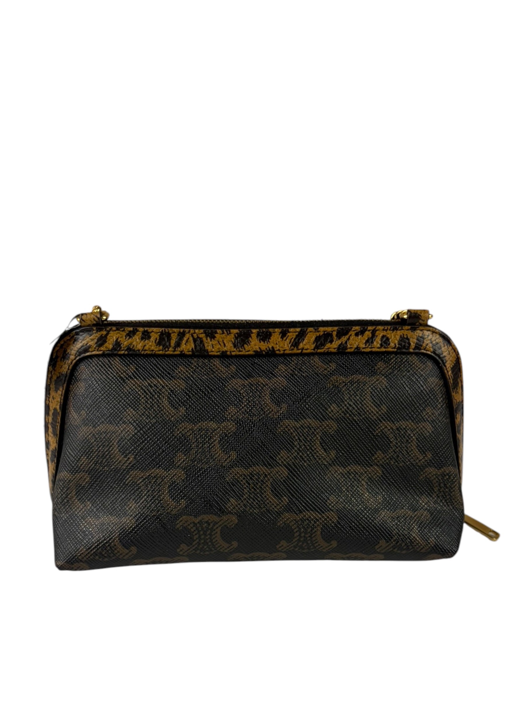 Celine Leopard Print-Trimmed Triomphe Chain Bag