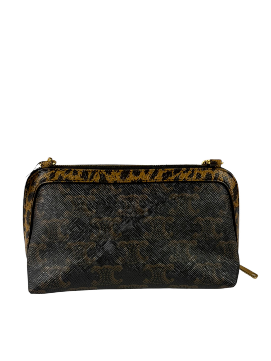 Celine Leopard Print-Trimmed Triomphe Chain Bag