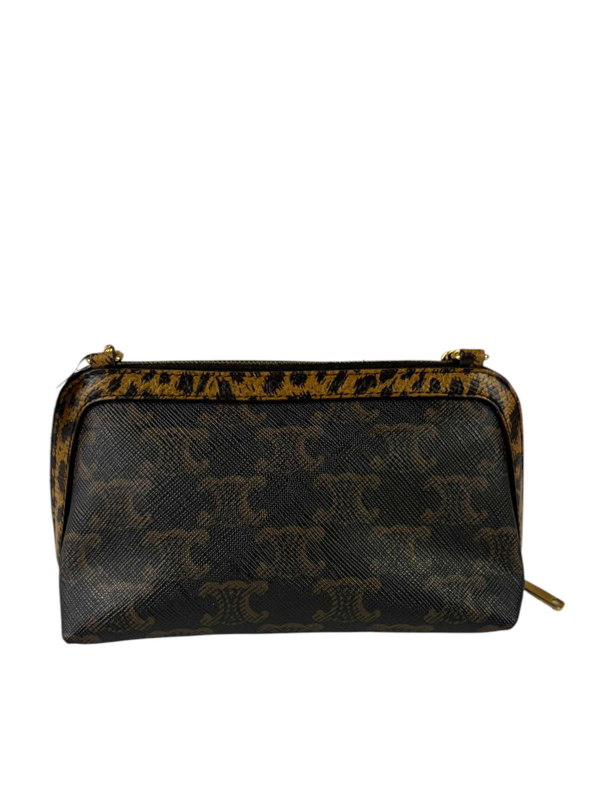 Celine Leopard Print-Trimmed Triomphe Chain Bag