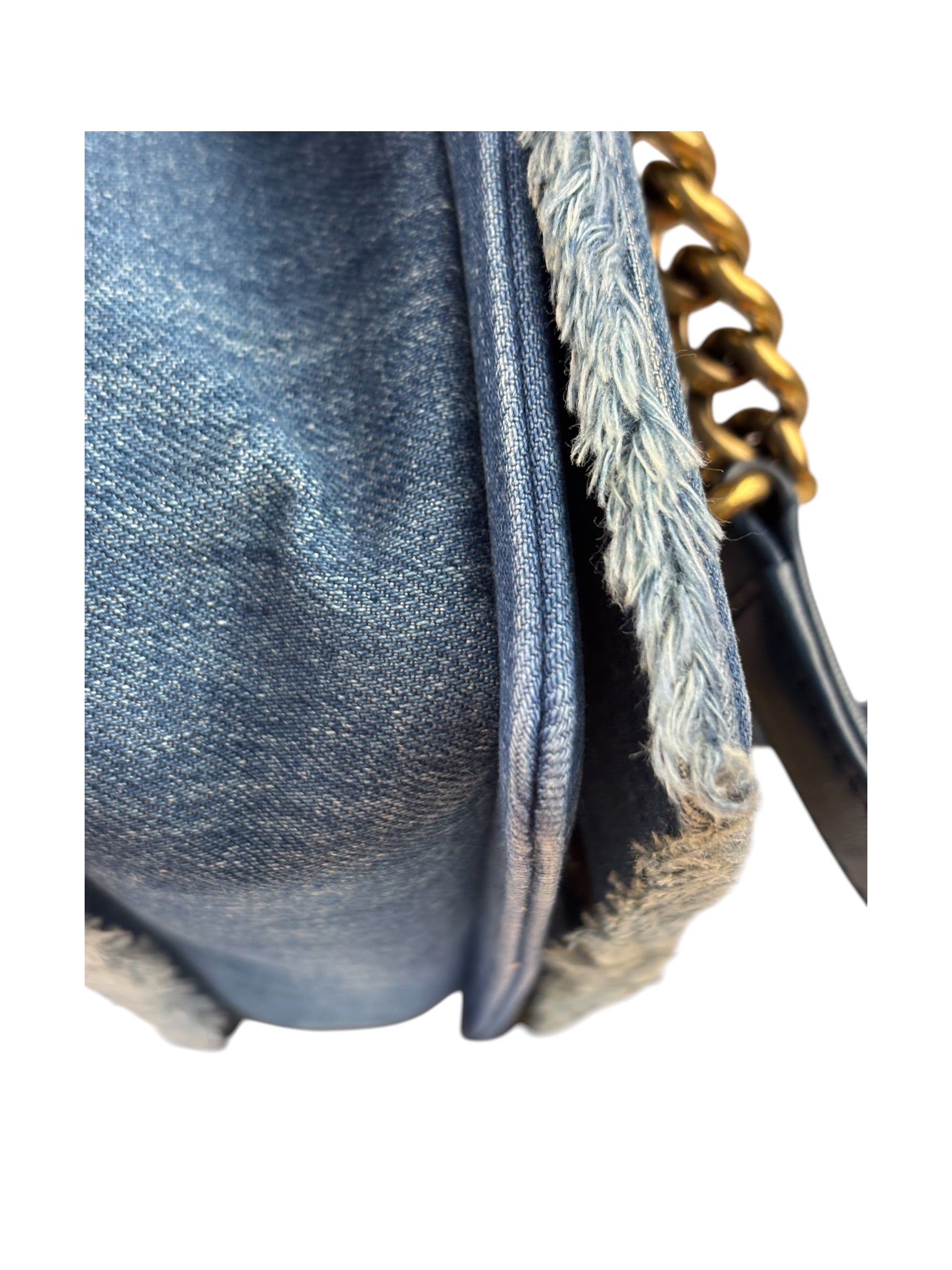 Chanel Blue Denim/Leather Trim Patchwork Boy Flap Bag 2014