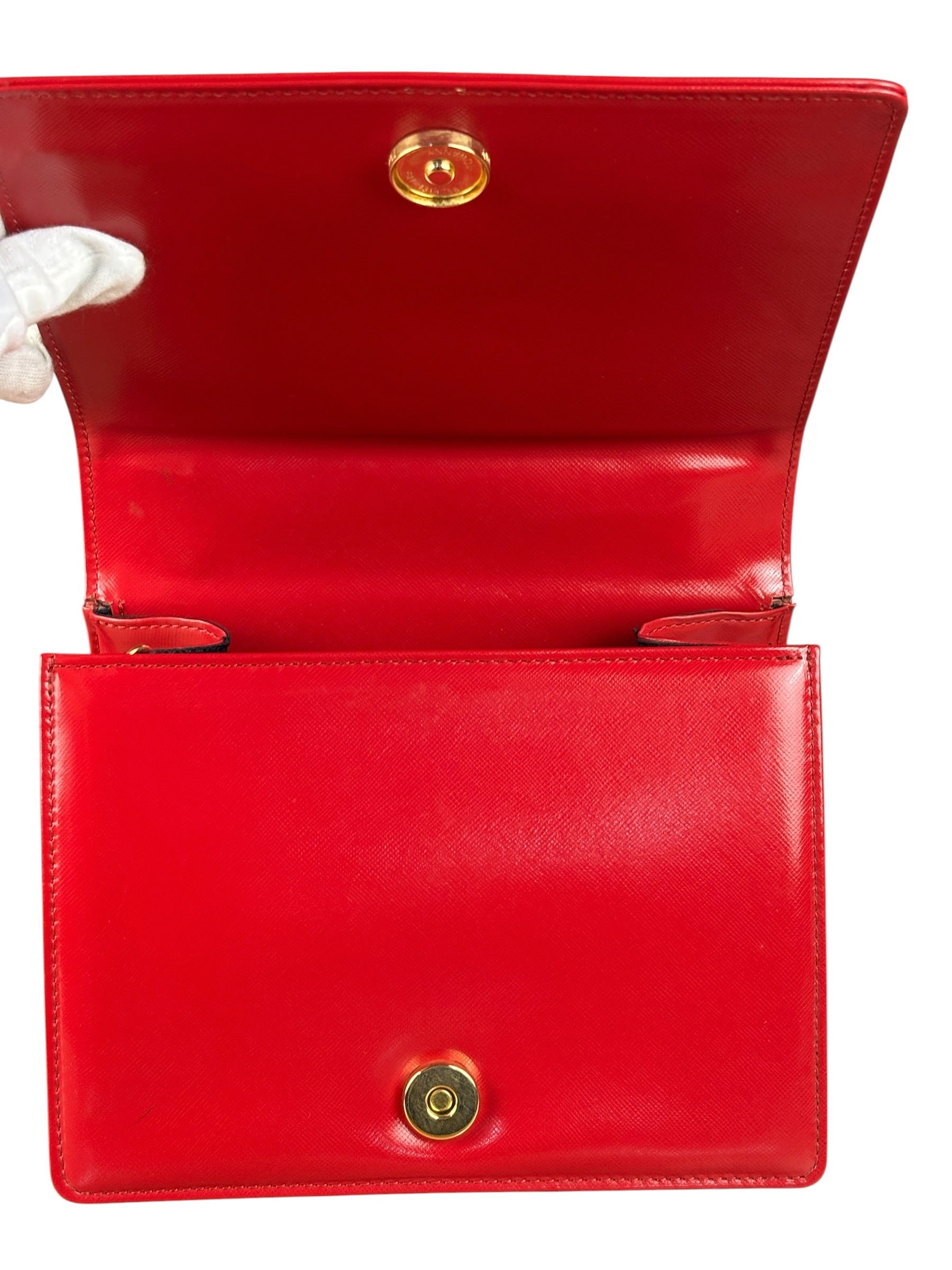 Versace Vintage Red Leather Top Handle Bag