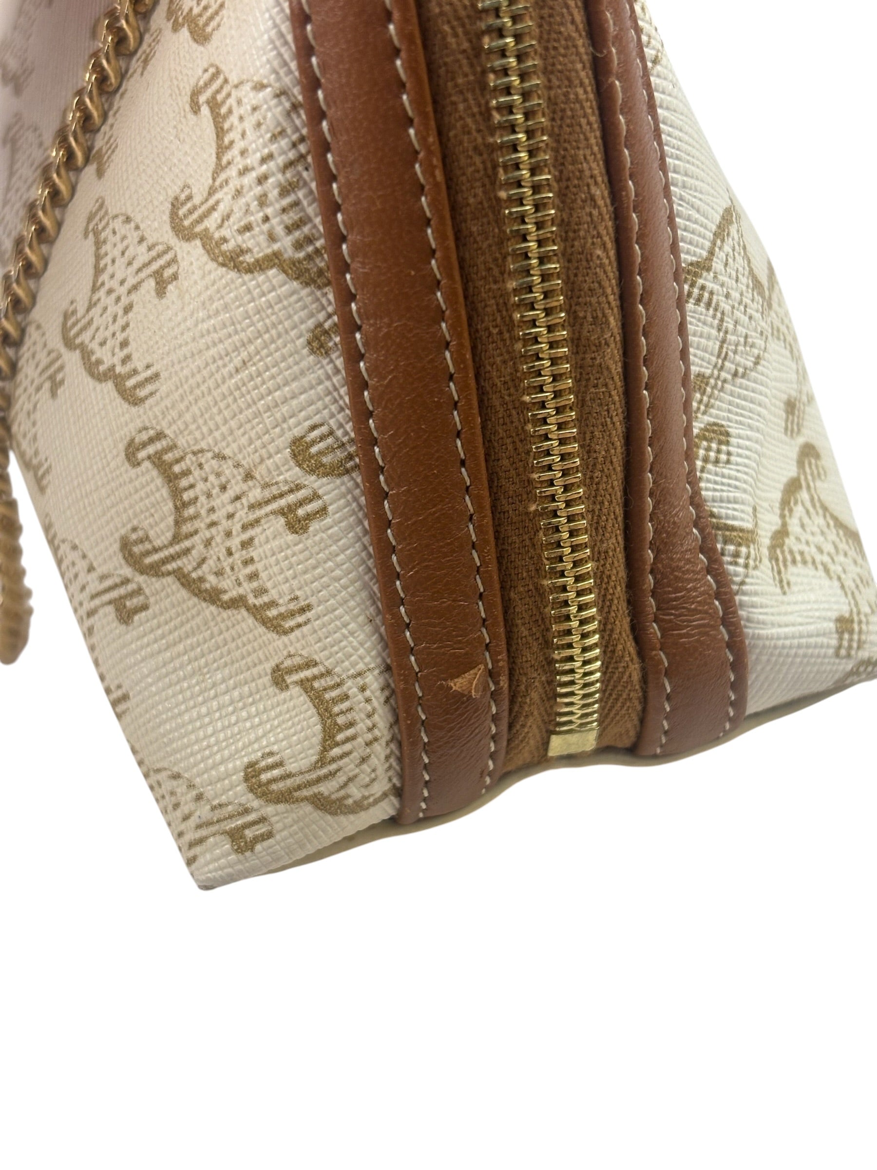 Celine Beige/Brown Leather Triomphe Chain Clutch