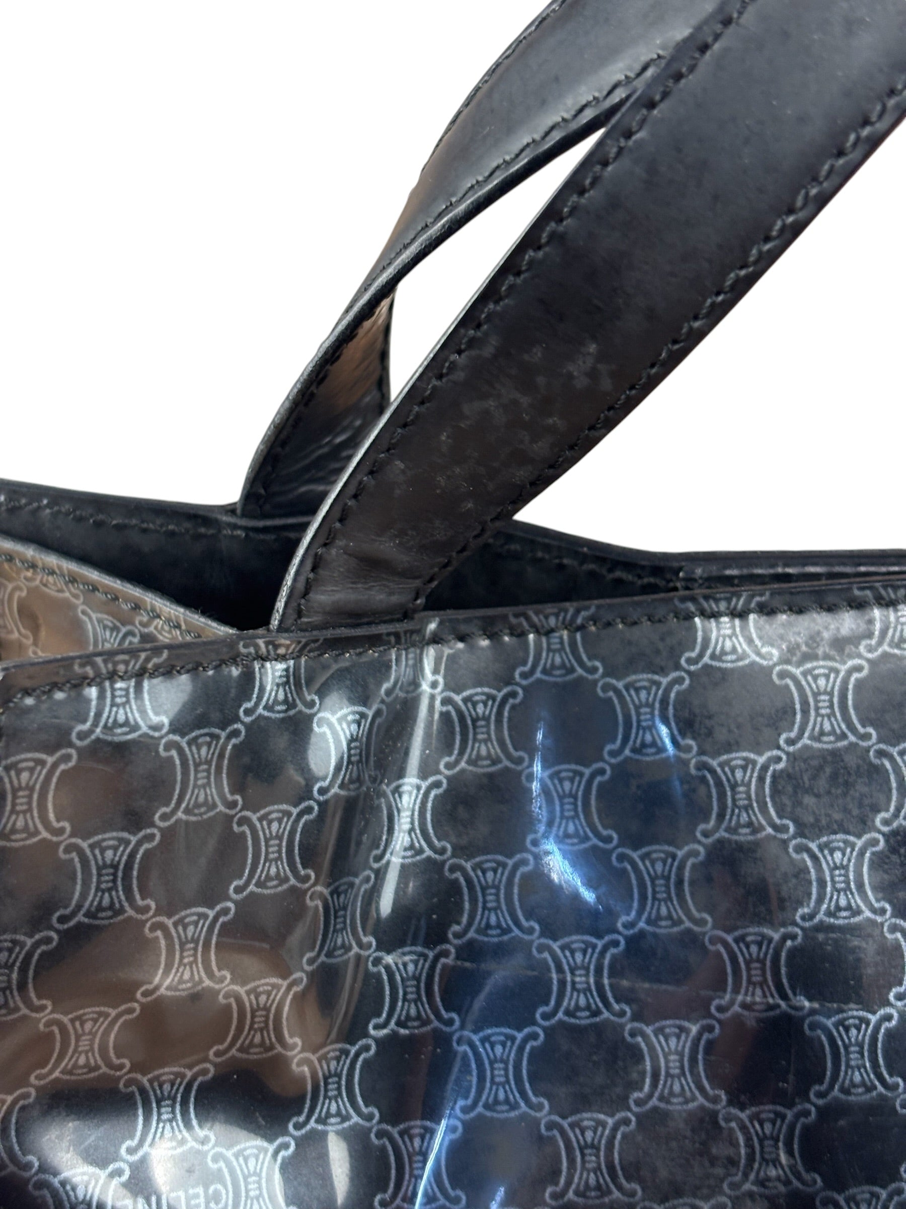 Celine Vintage Black Patent Leather Macdam Vernis Tote Bag
