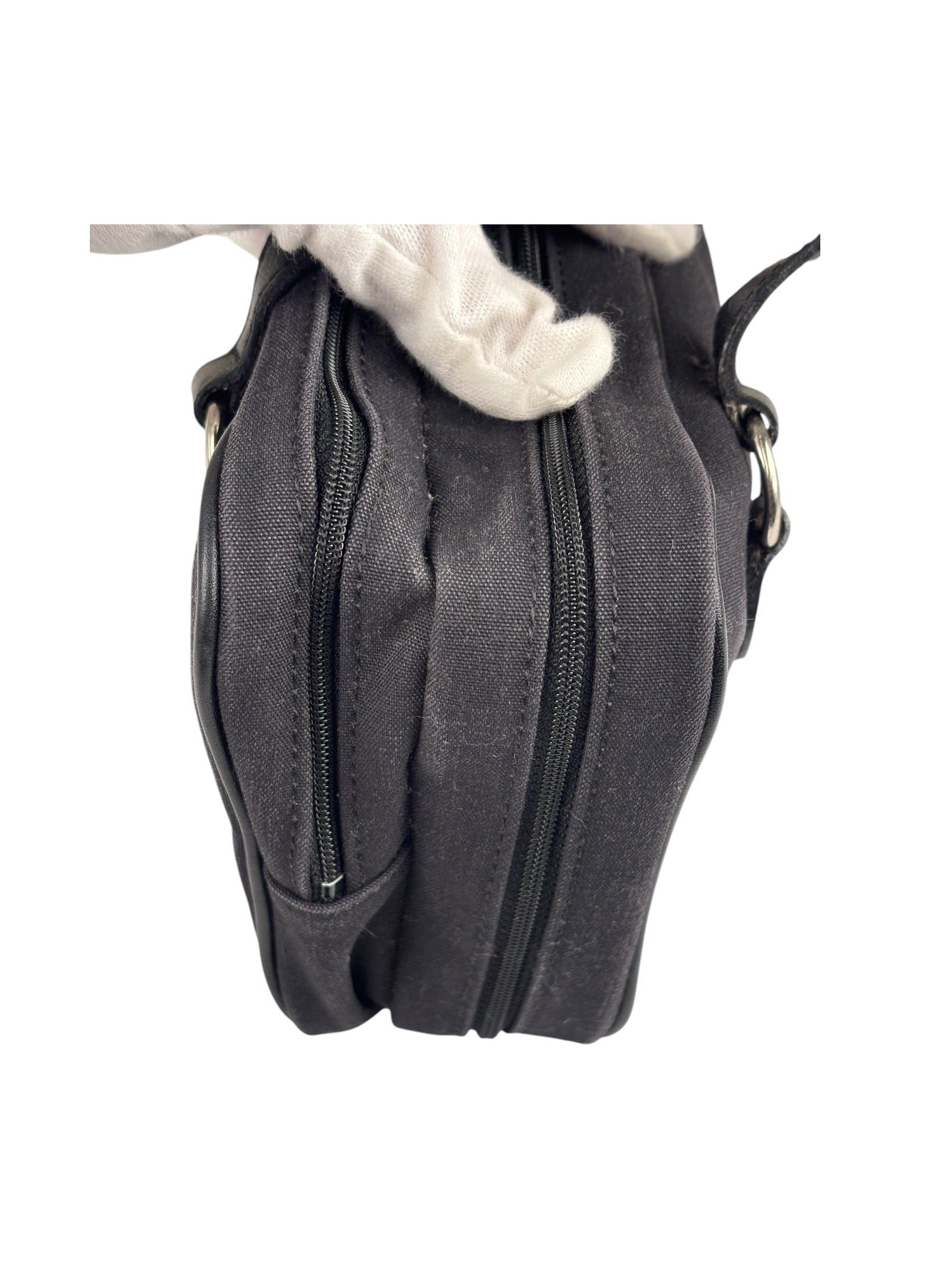 Burberry Black Leather Trim Canvas Pouch Bag