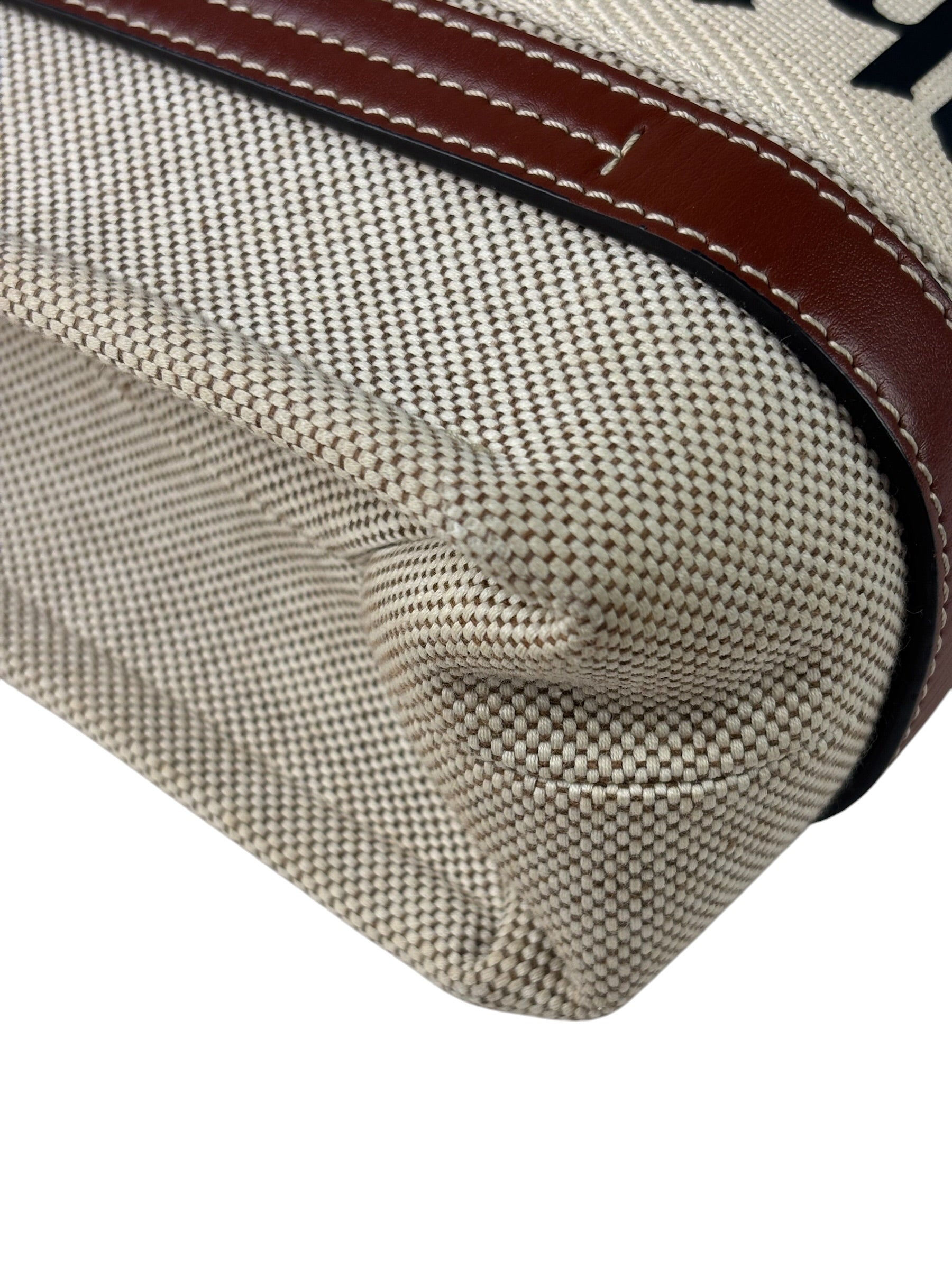 Chloe Beige/Brown Leather Trim Small Woody Two-Way Tote