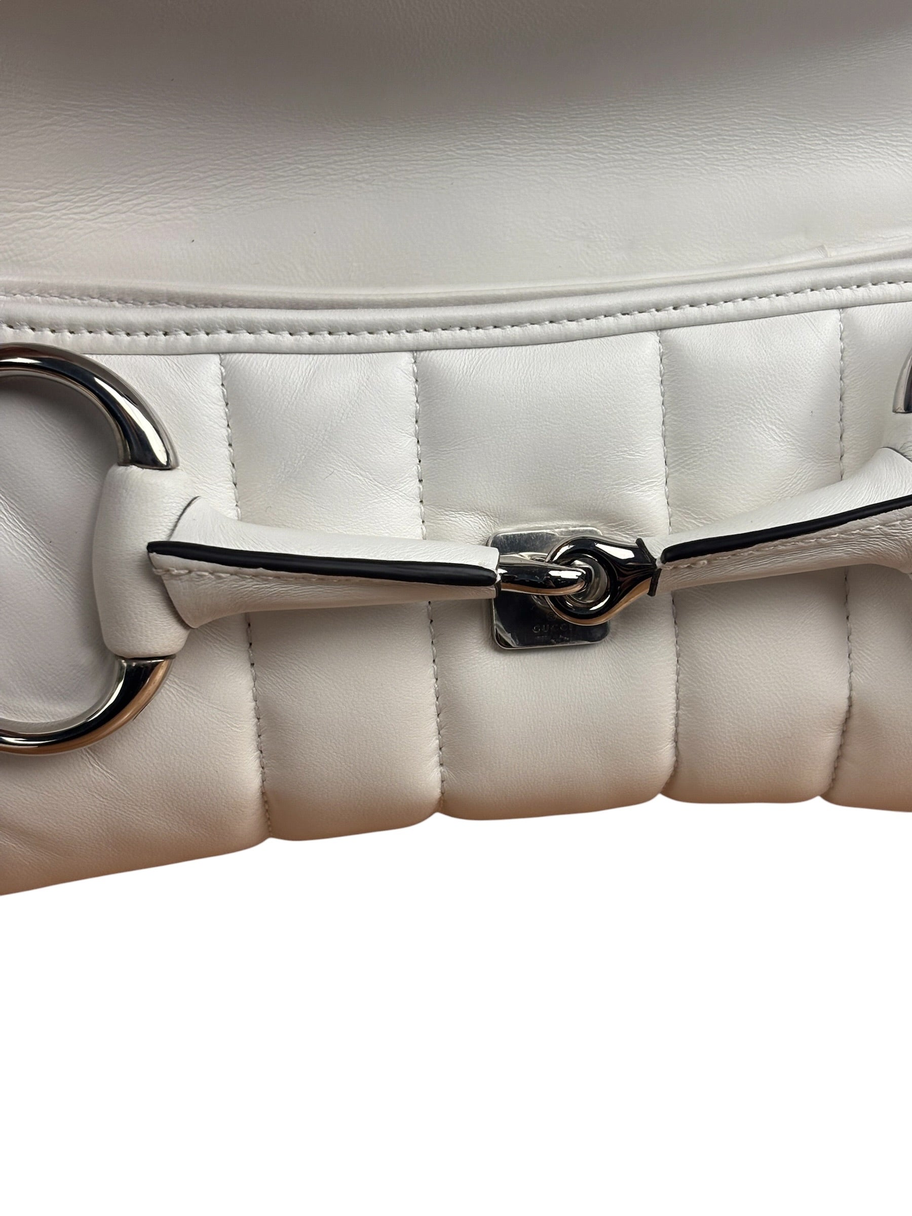 Gucci White Quilted Metelasse Leather Horsebit Chain Shoulder Bag