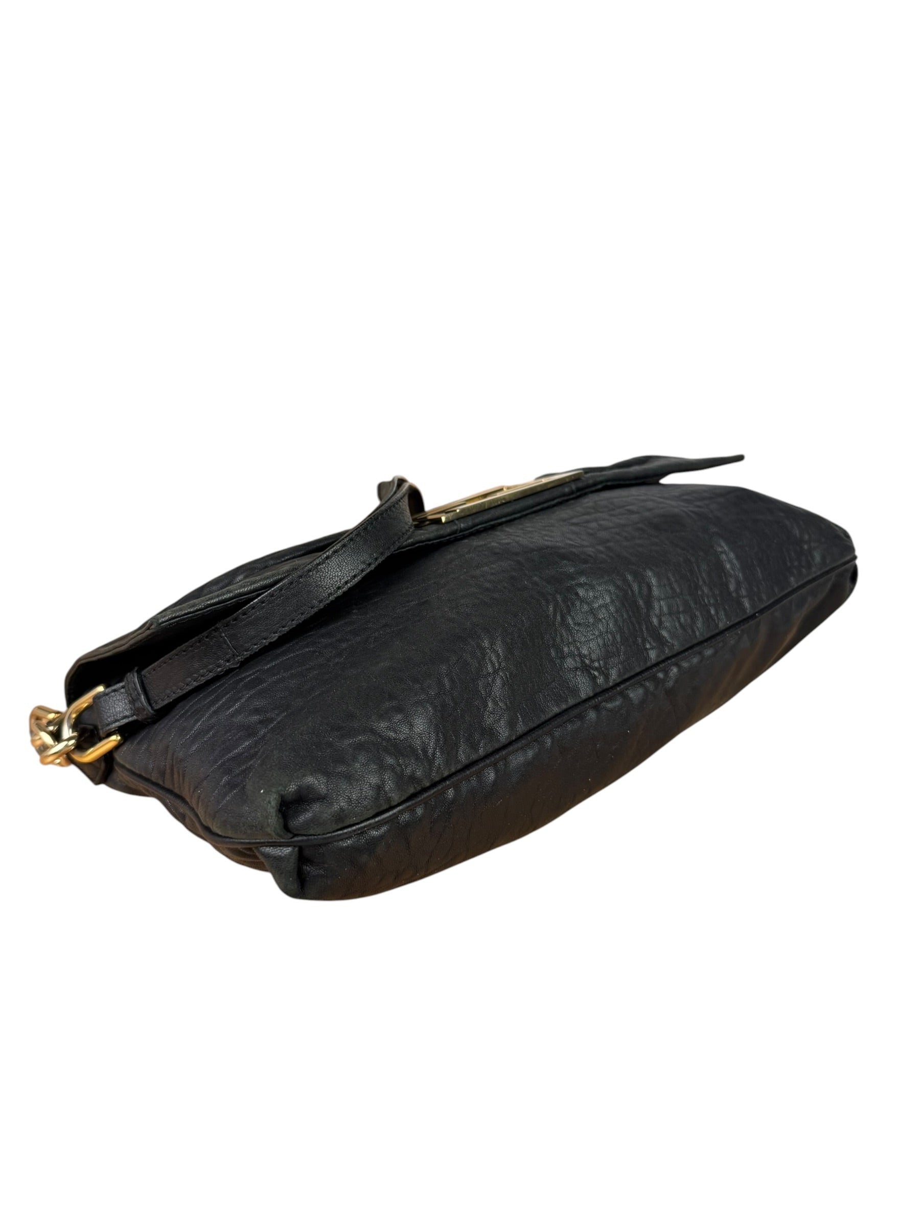 Fendi Black Pebbled Leather Mia Flap Bag