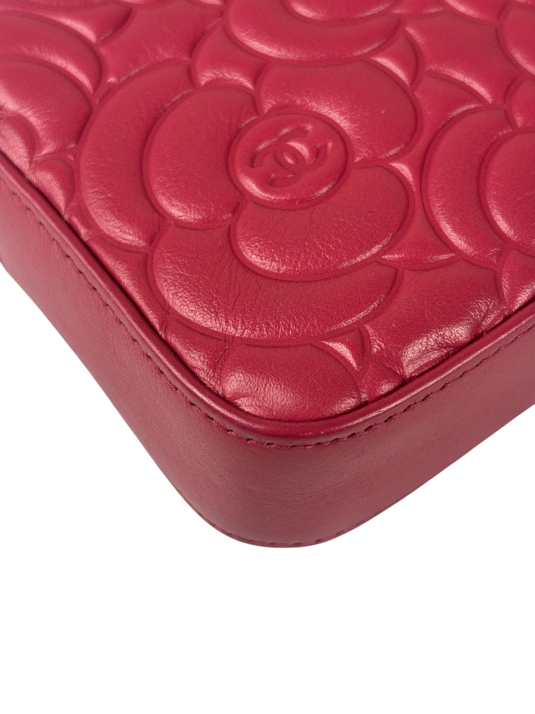 Chanel Pink Floral Embossed Leather Double Zip Chain Clutch Bag 2017