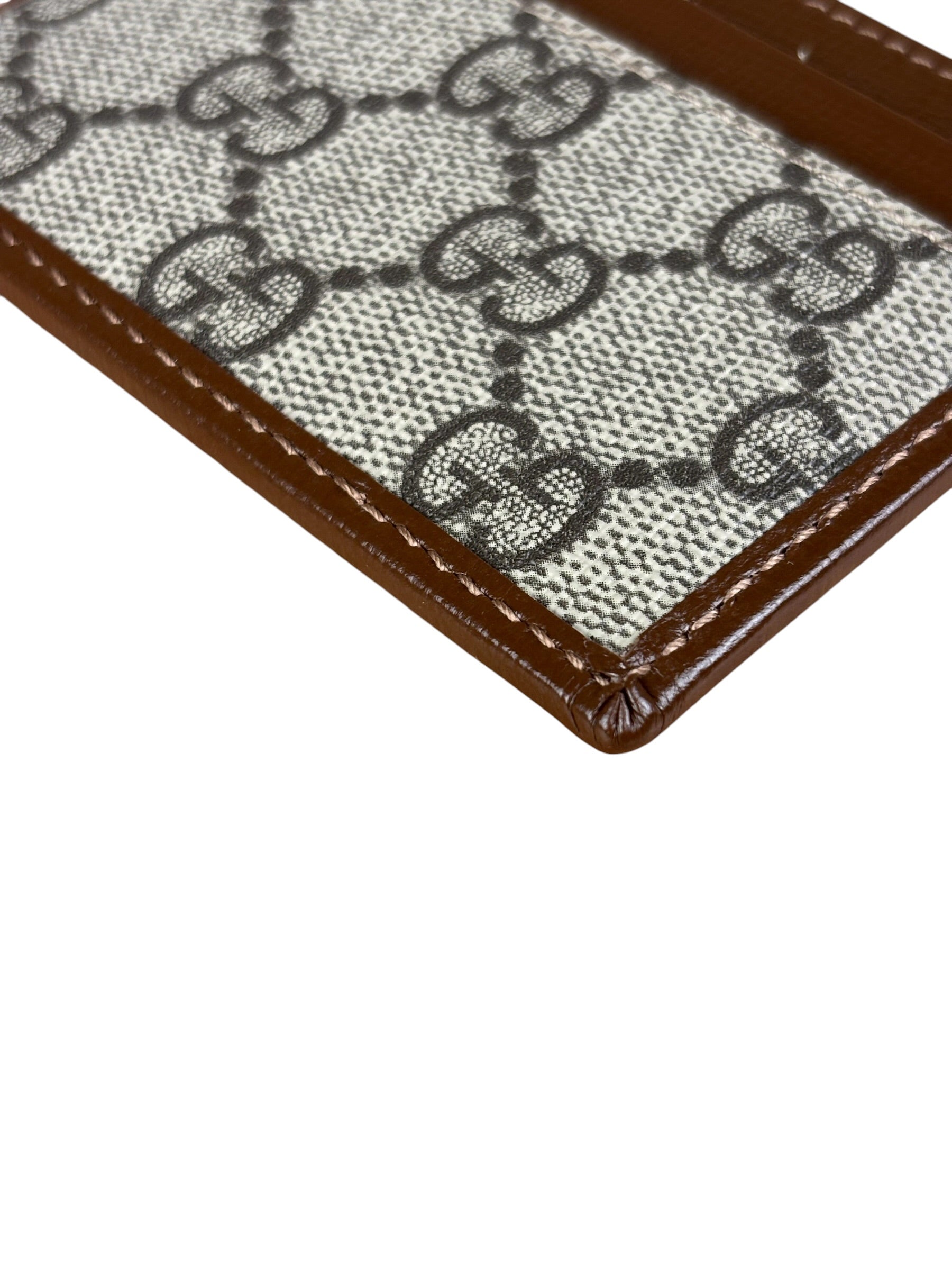 Gucci Brown Leather Trim GG Supreme Card Holder
