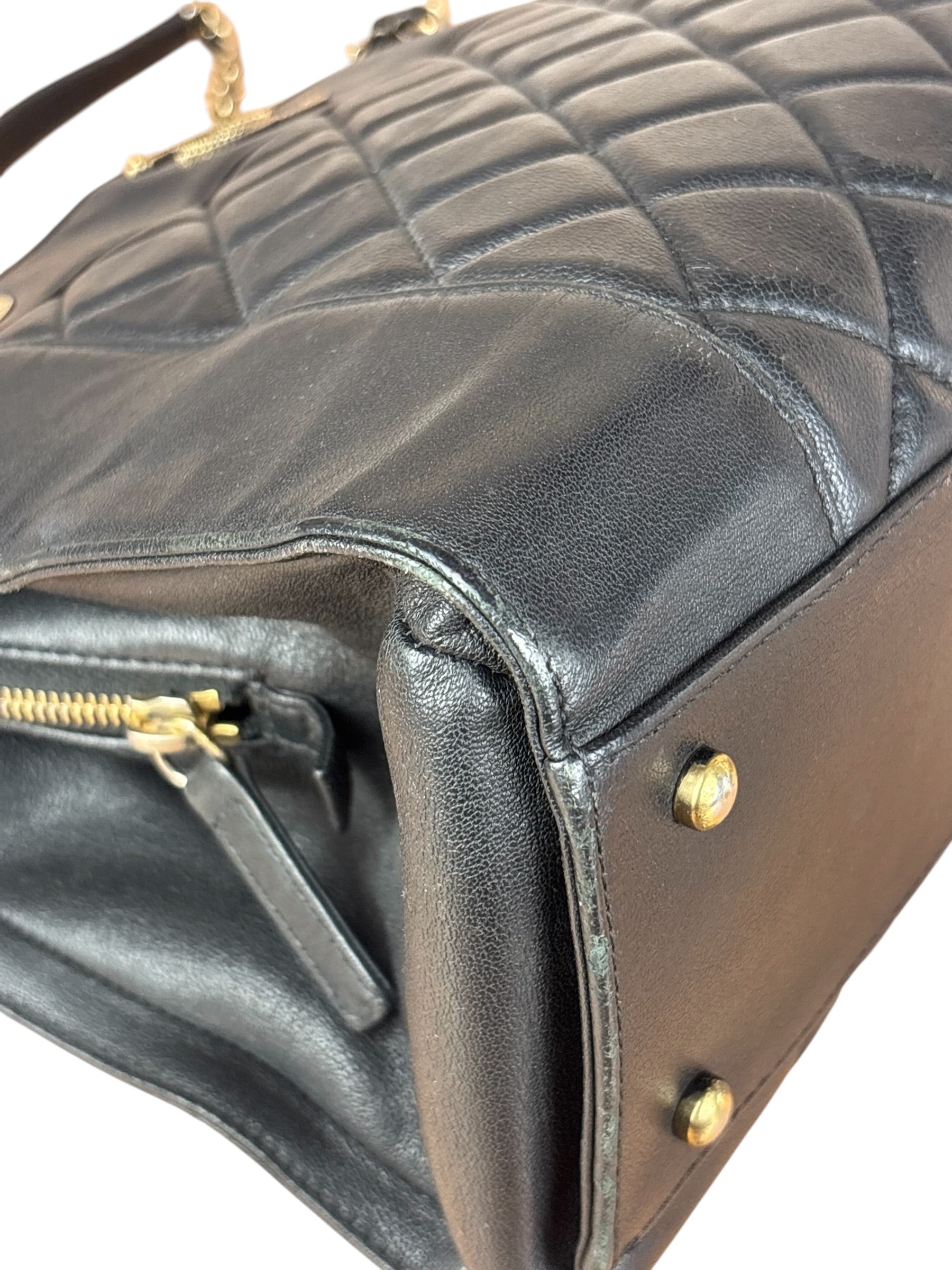 Chanel Vintage Black Quilted Mademoiselle Leather Shoulder Bag