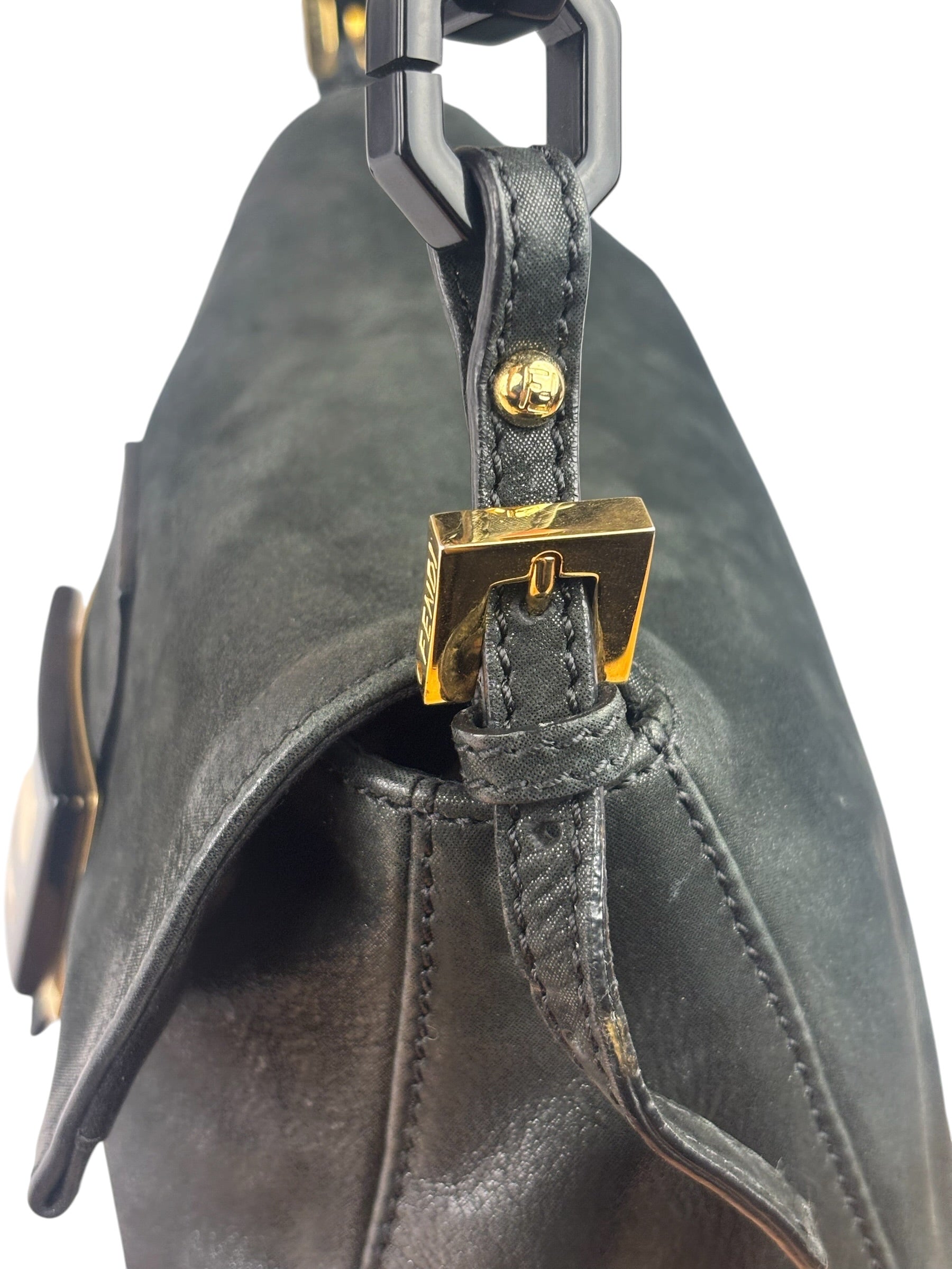 Fendi Shiny Black Suede Small Baguette
