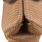Chanel Vintage Brown Woven Straw Raffia Wooden Top Handle Handbag 2001