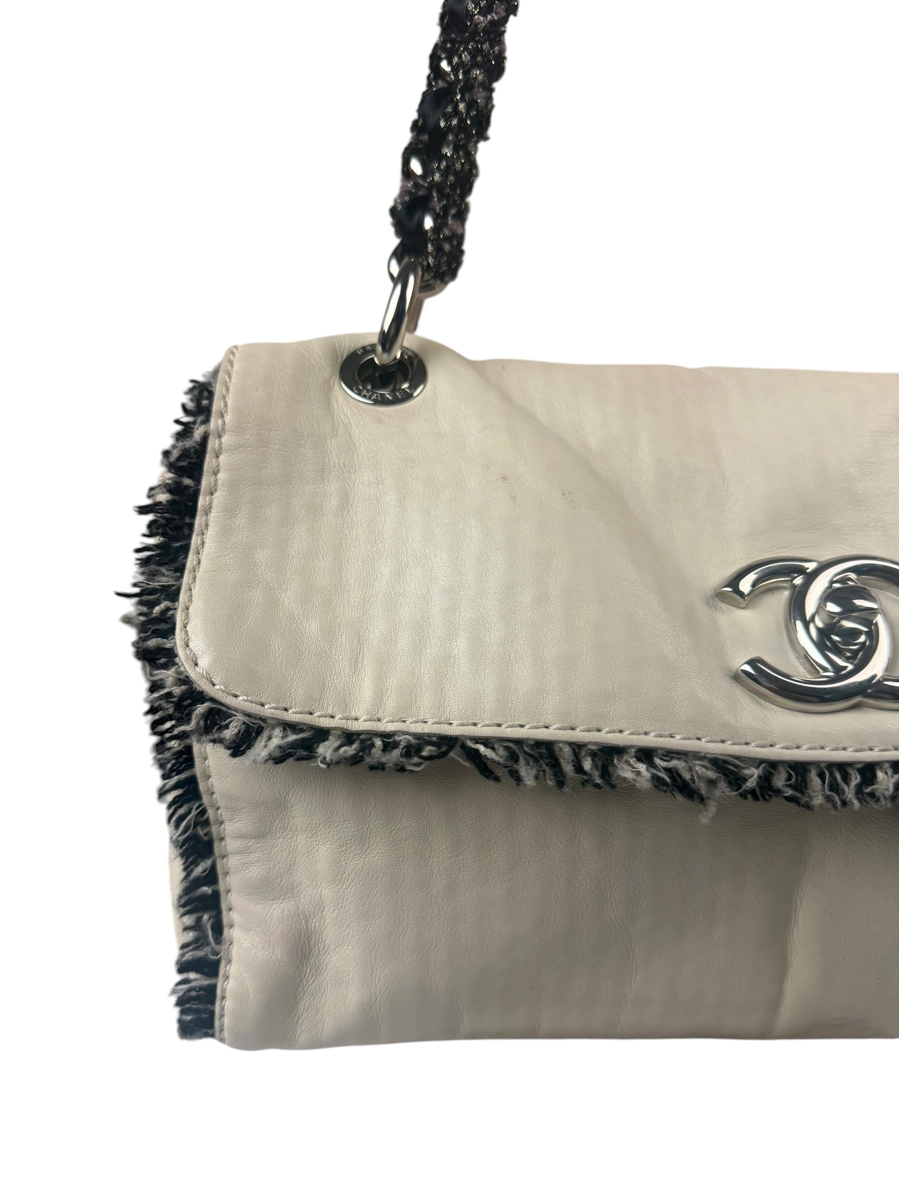 Chanel Cream Lambskin Funny Tweed Flap Bag 2009