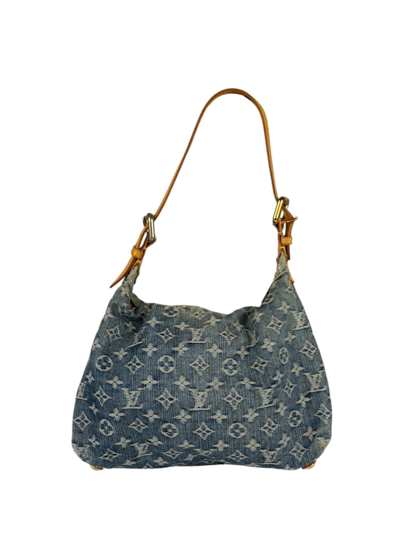 Louis Vuitton Vintage Denim Leather Trim Monogram Baggy Hobo Bag PM
