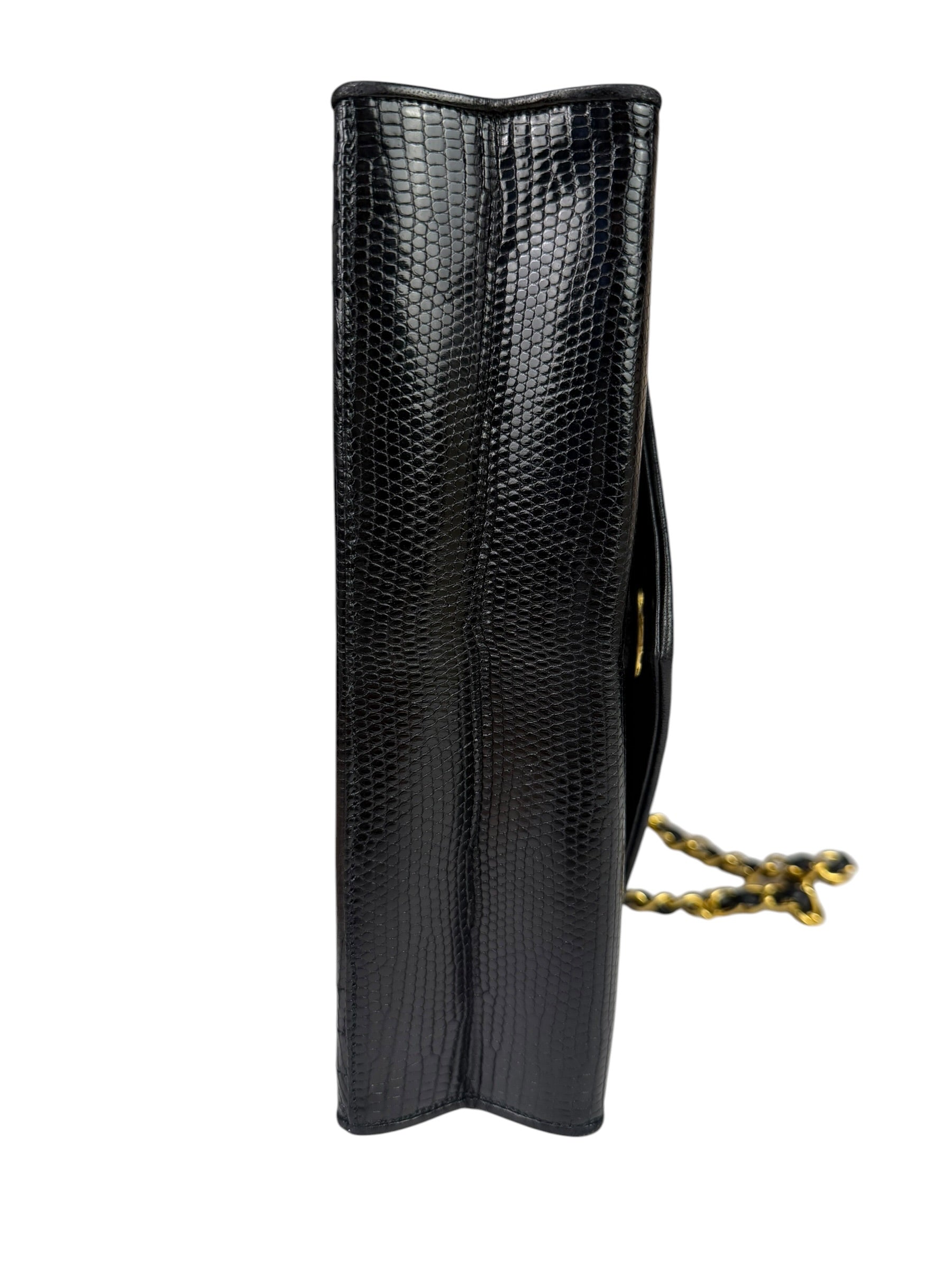 Chanel Black Lizard Leather Envelope Flap Bag 1986