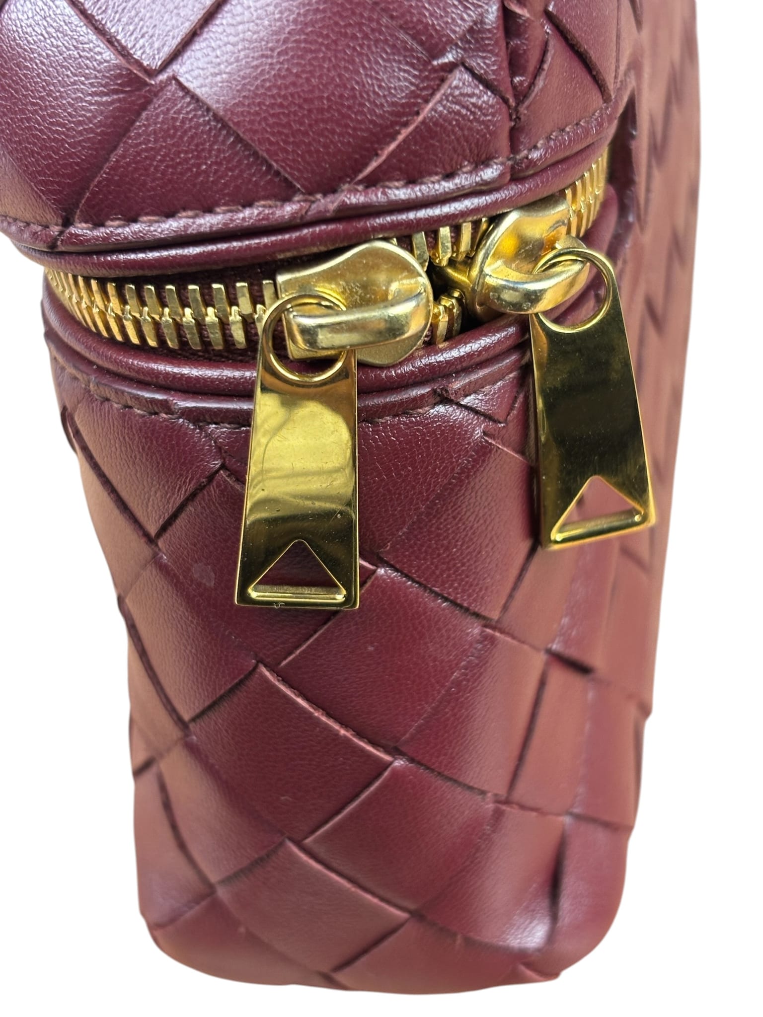 Bottega Veneta Burgundy Leather Intrecciato Bang Bang Vanity Two-Way Bag