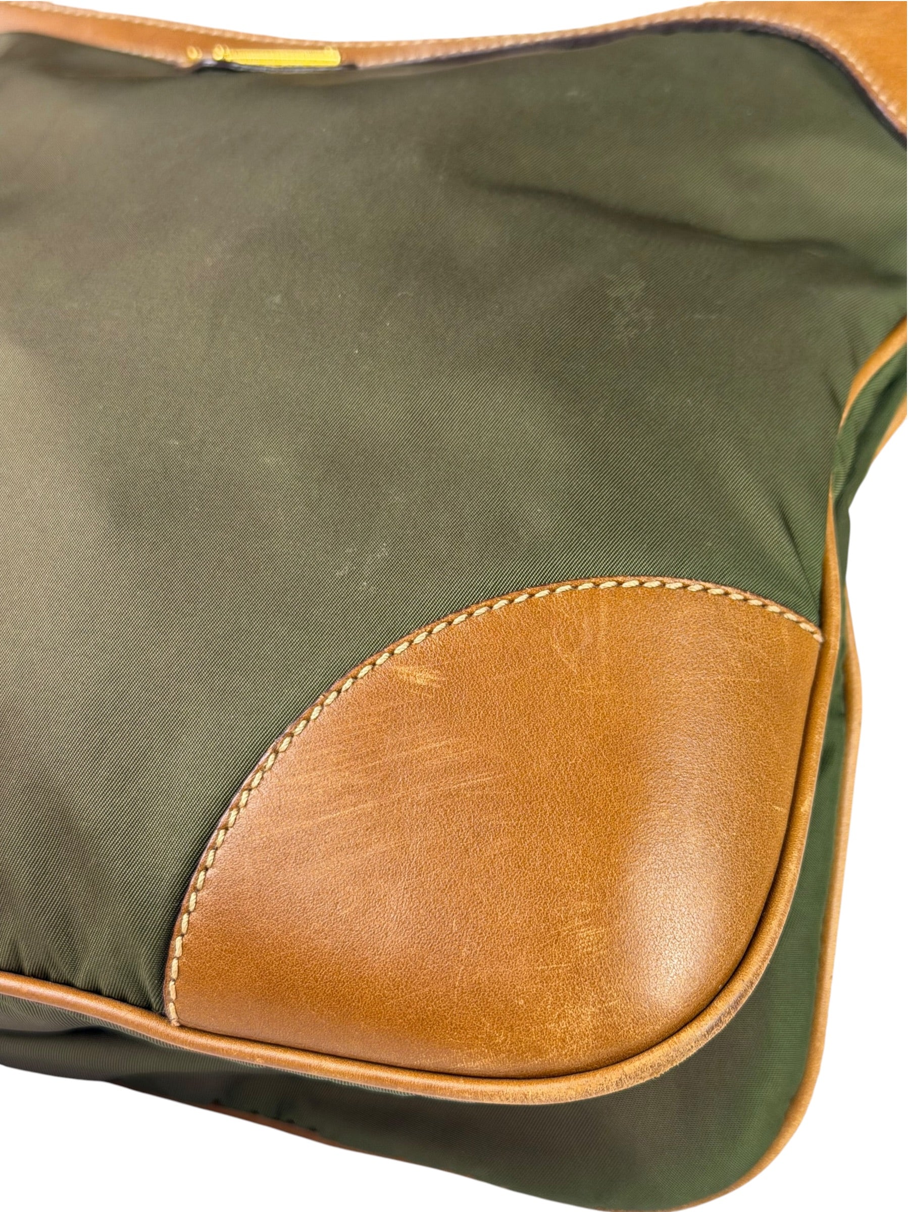 Prada Green/Brown Nylon/Leather Trim Crossbody Bag