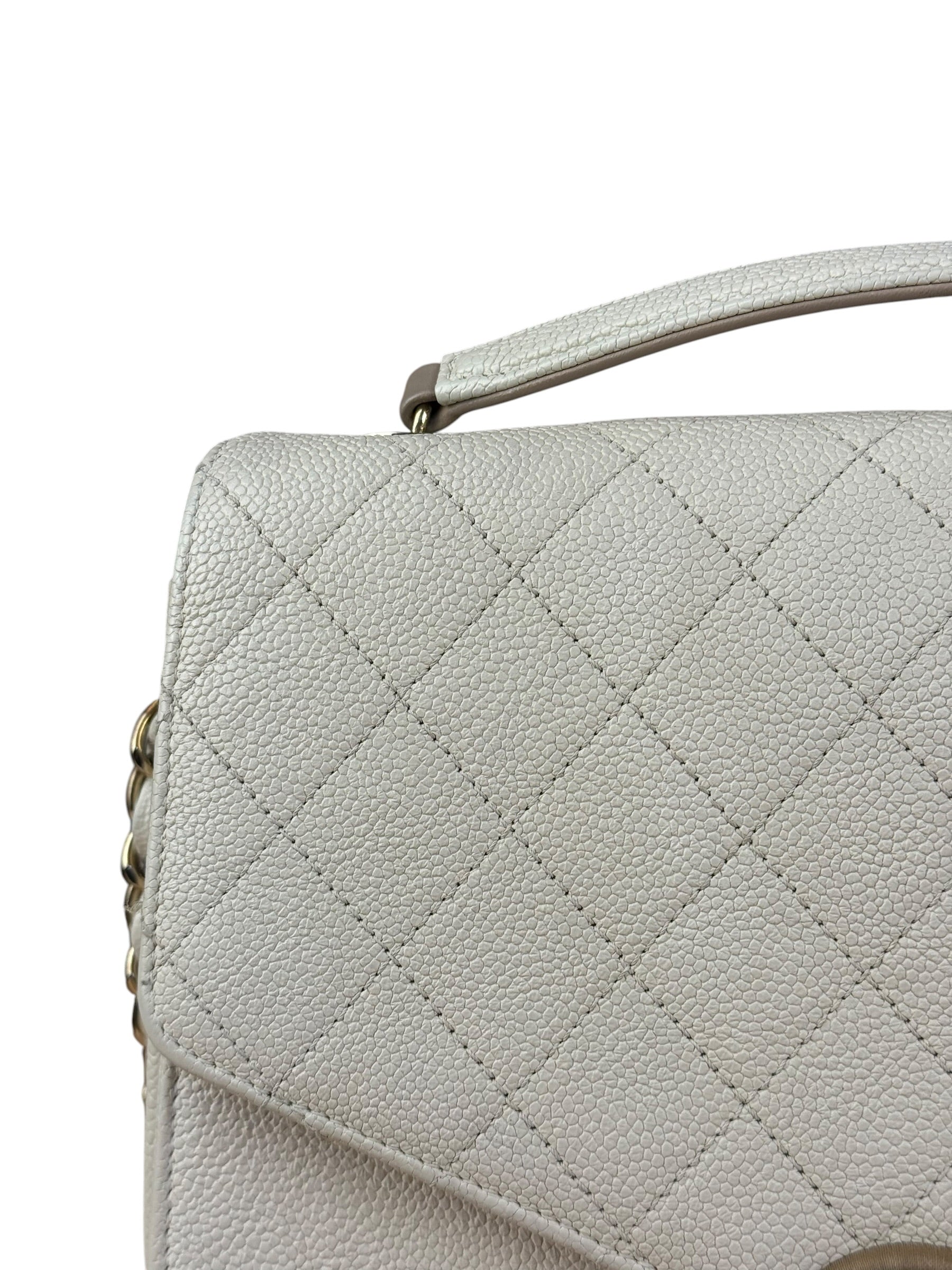 Chanel Ivory Caviar Quilted Coco Cuba Chain Top Handle Bag 2018