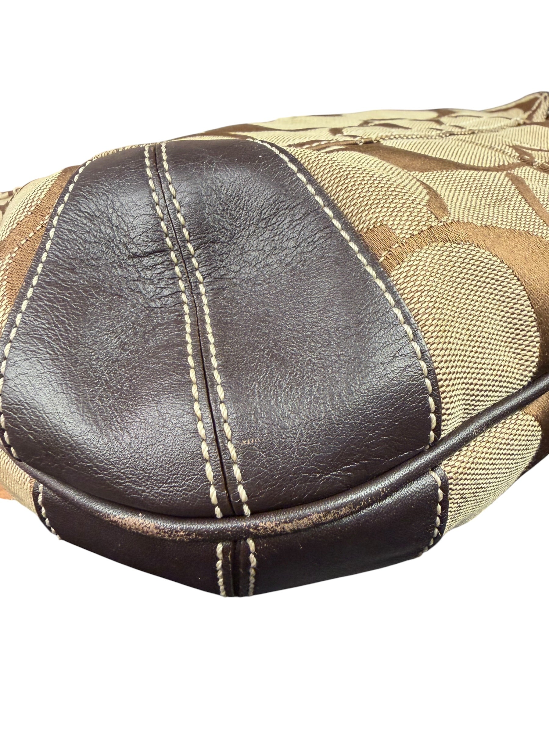 Coach Brown Leather Trim Signature Ergo Hobo Bag