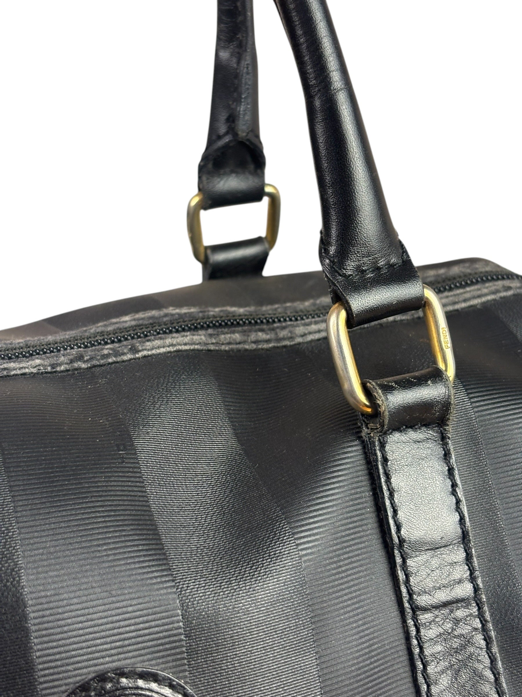 Fendi Grey/Black Leather Striped Boston Bag