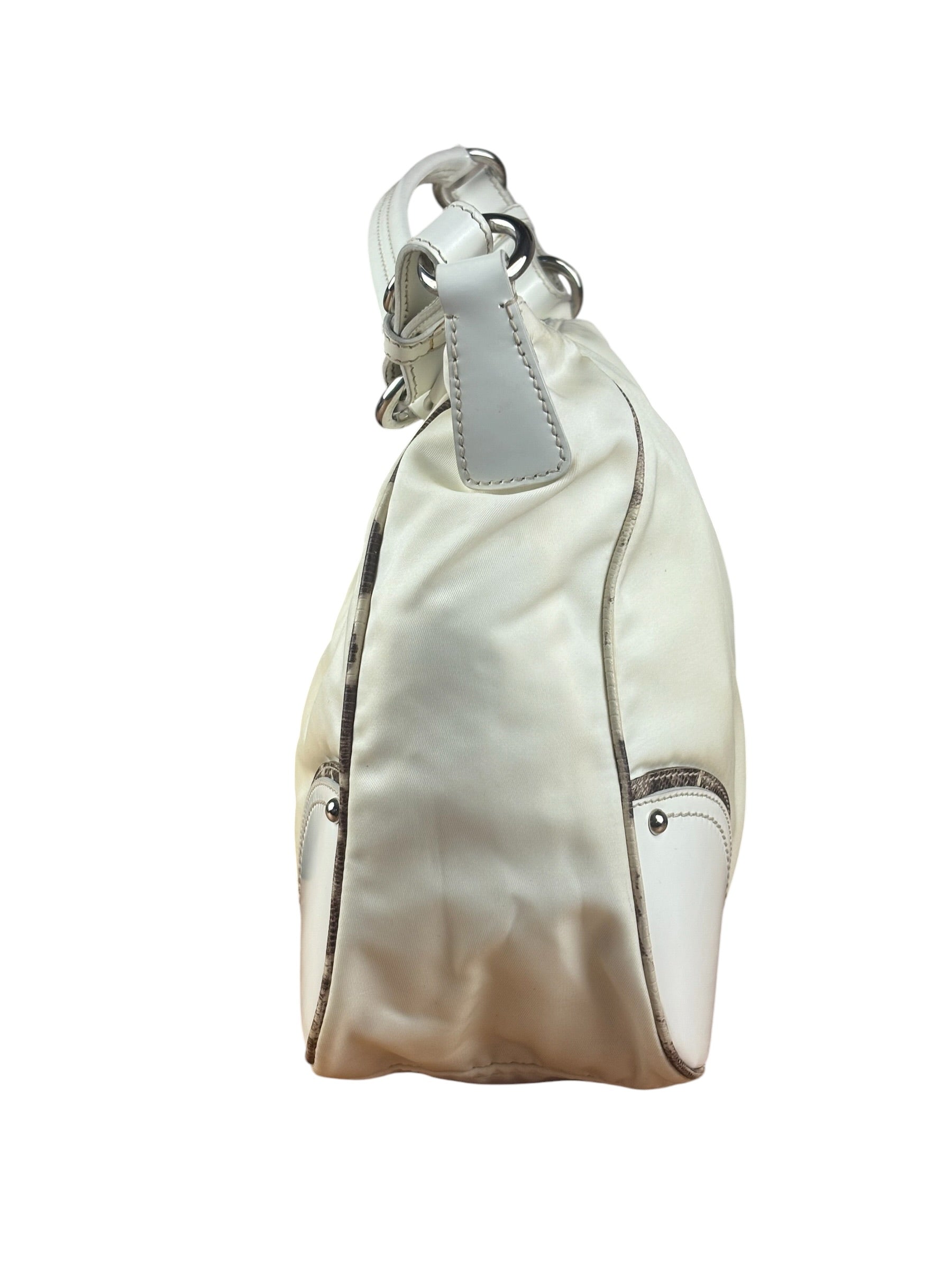 Prada White Tessuto Nylon Leather Trim Shoulder Bag