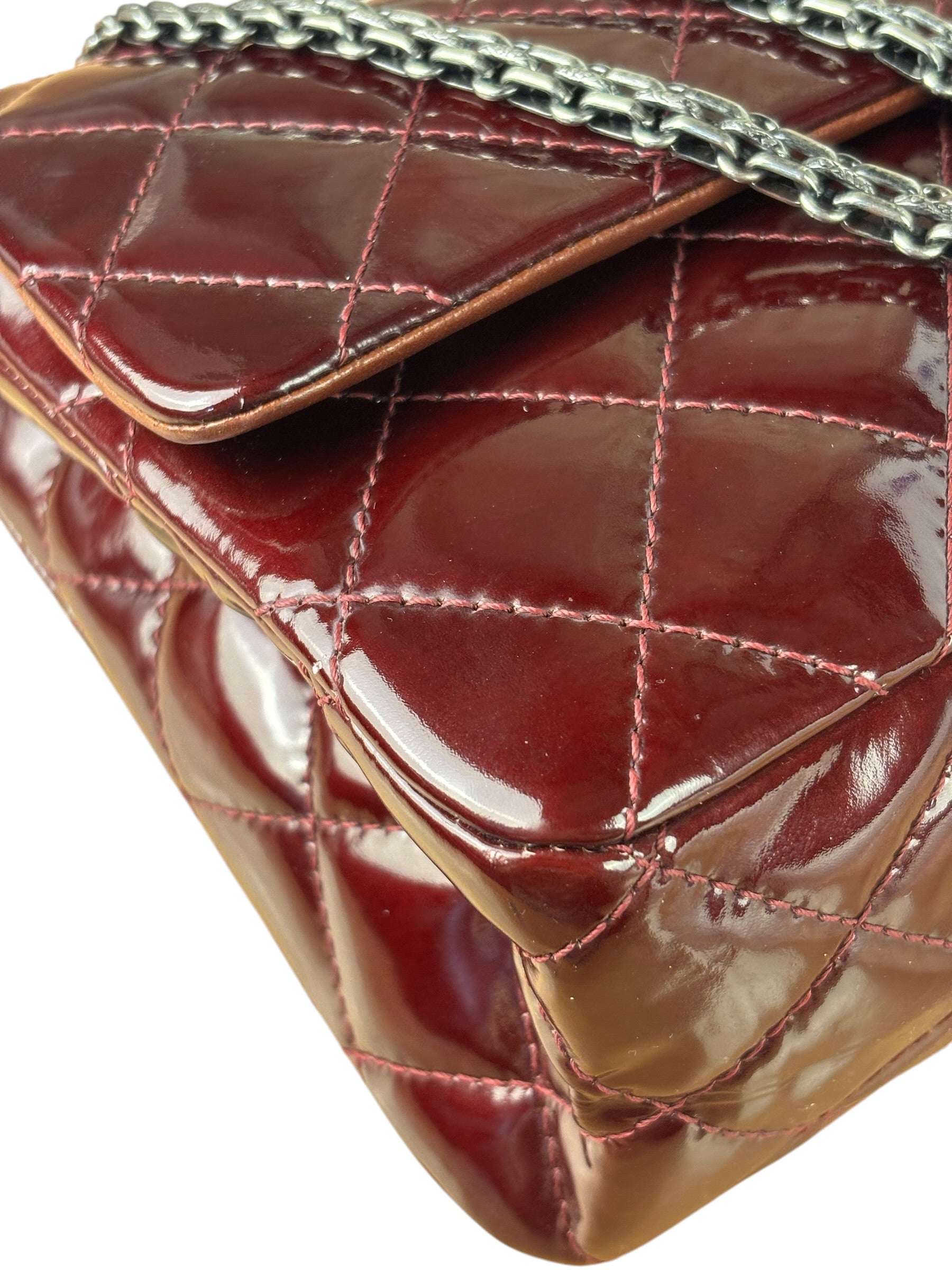 Chanel Burgundy Quilted Patent Leather 2.55 Reissue 227 Large Double Flap Bag 2011