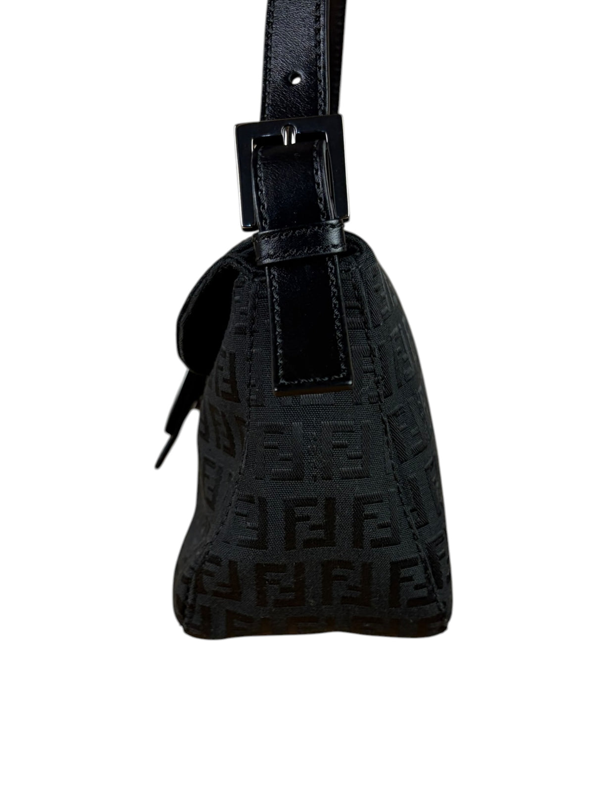 Fendi Black Leather Trim Zucca Baguette