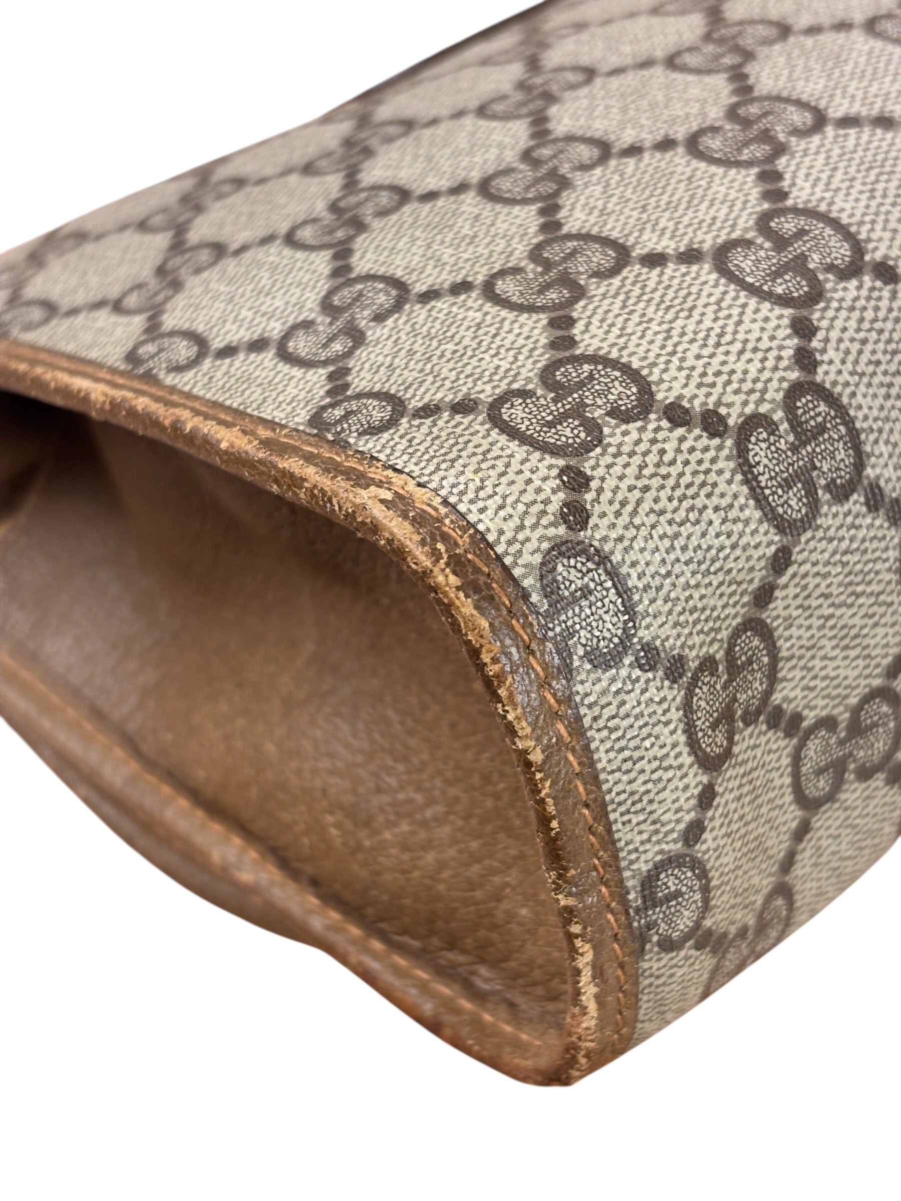 Gucci Brown Leather Trim GG Accessory Collection Clutch
