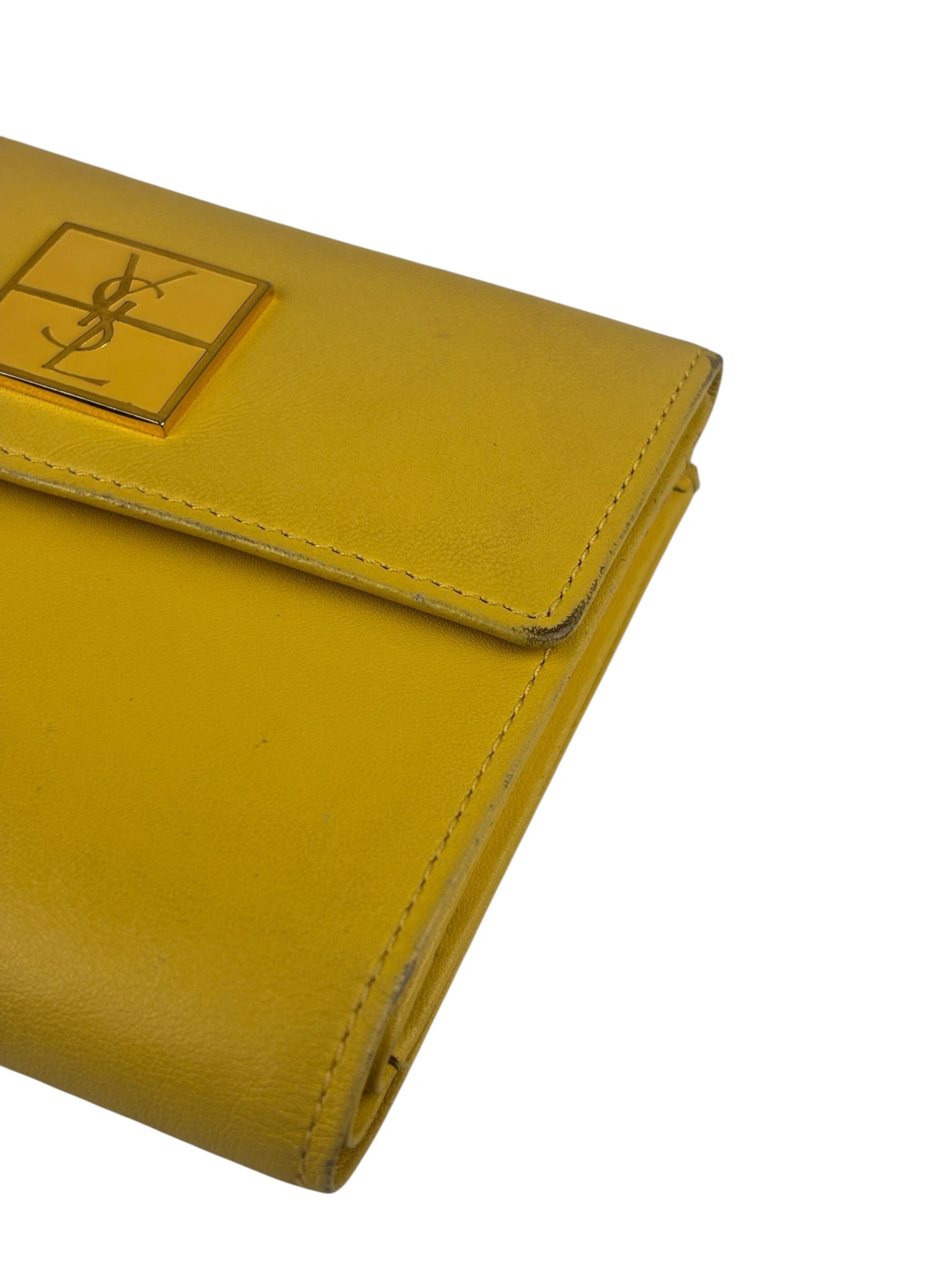 Yves Saint Laurent Yellow Leather Square Compact Wallet